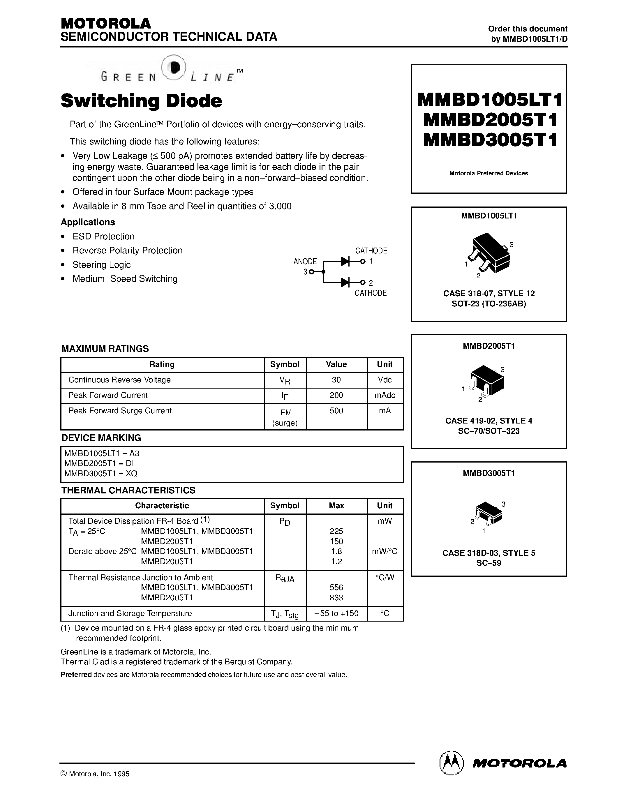 Datasheet MMBD1005LT1 - Switching Diode page 1