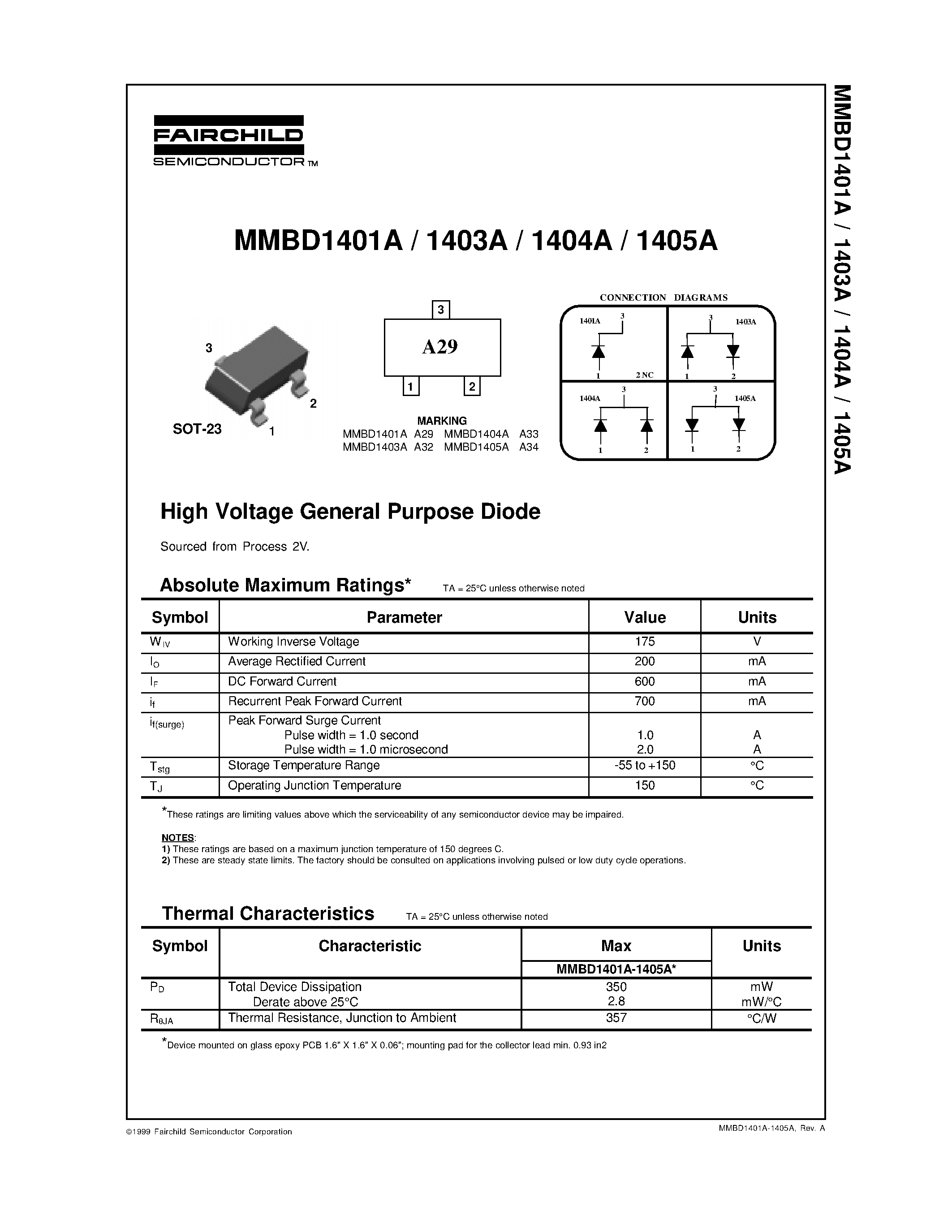 Даташит MMBD1401A - High Voltage General Purpose Diode страница 1