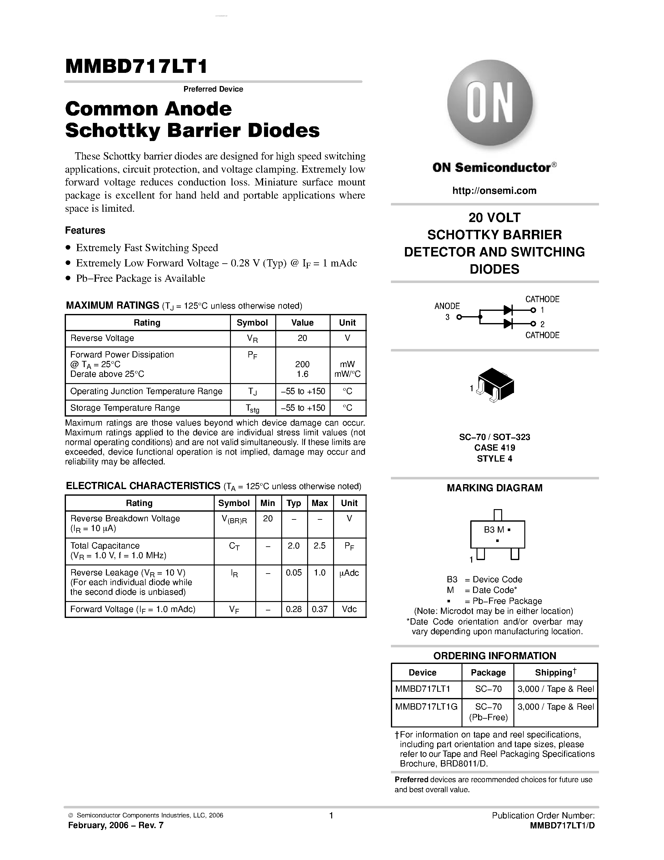 Datasheet MMBD717LT1 - Common Anode Schottky Barrier Diodes page 1
