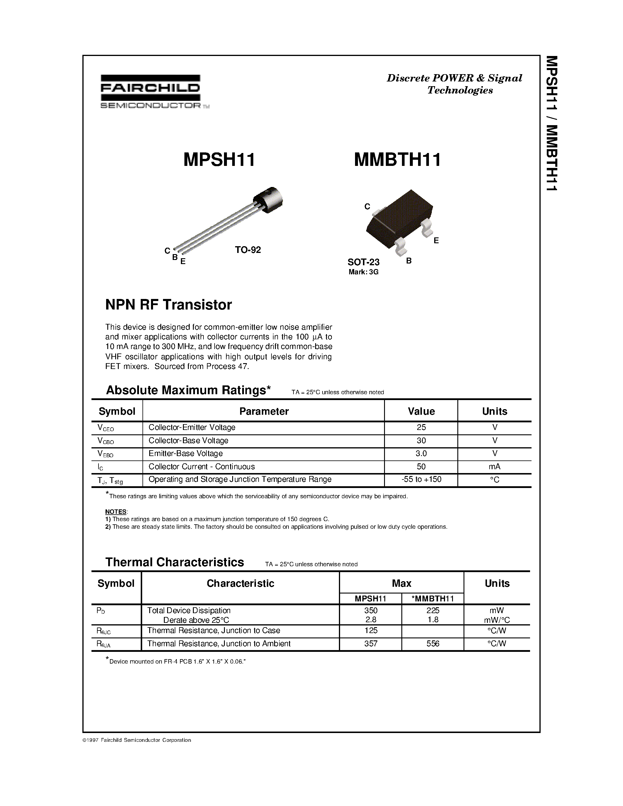 Datasheet MMBTH11 - NPN RF Transistor page 1