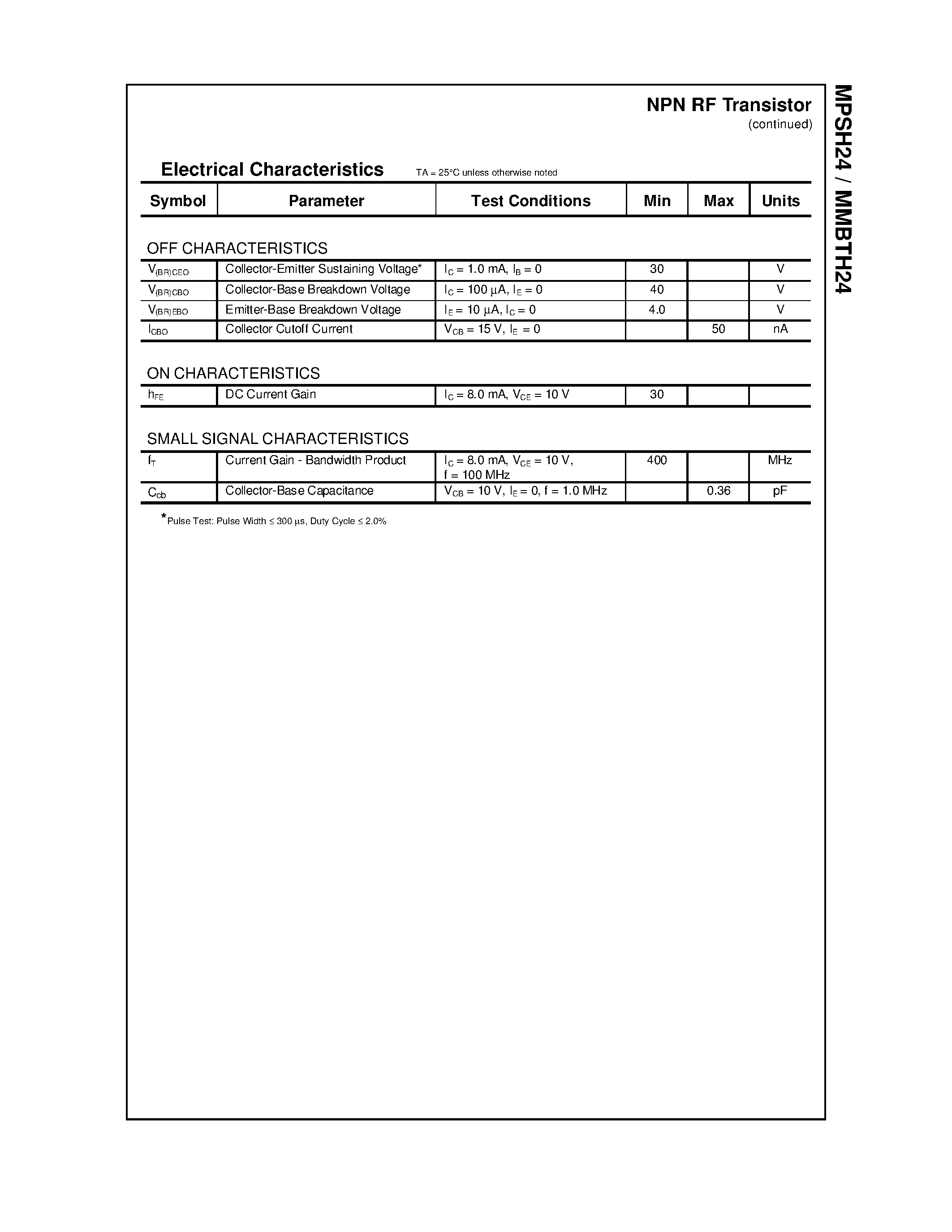 Datasheet MMBTH24 - NPN RF Transistor page 2