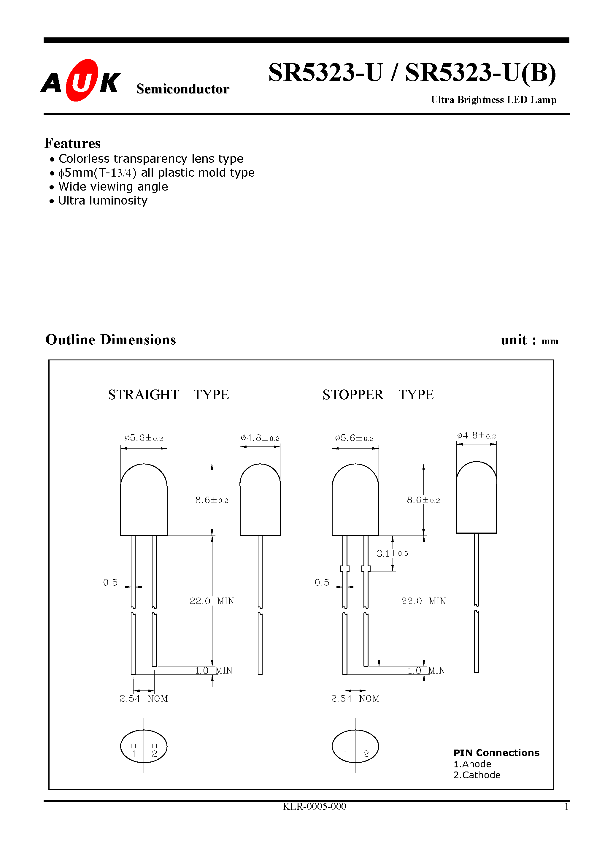 Datasheet SR5323-U(B) - Ultra Brightness LED Lamp page 1