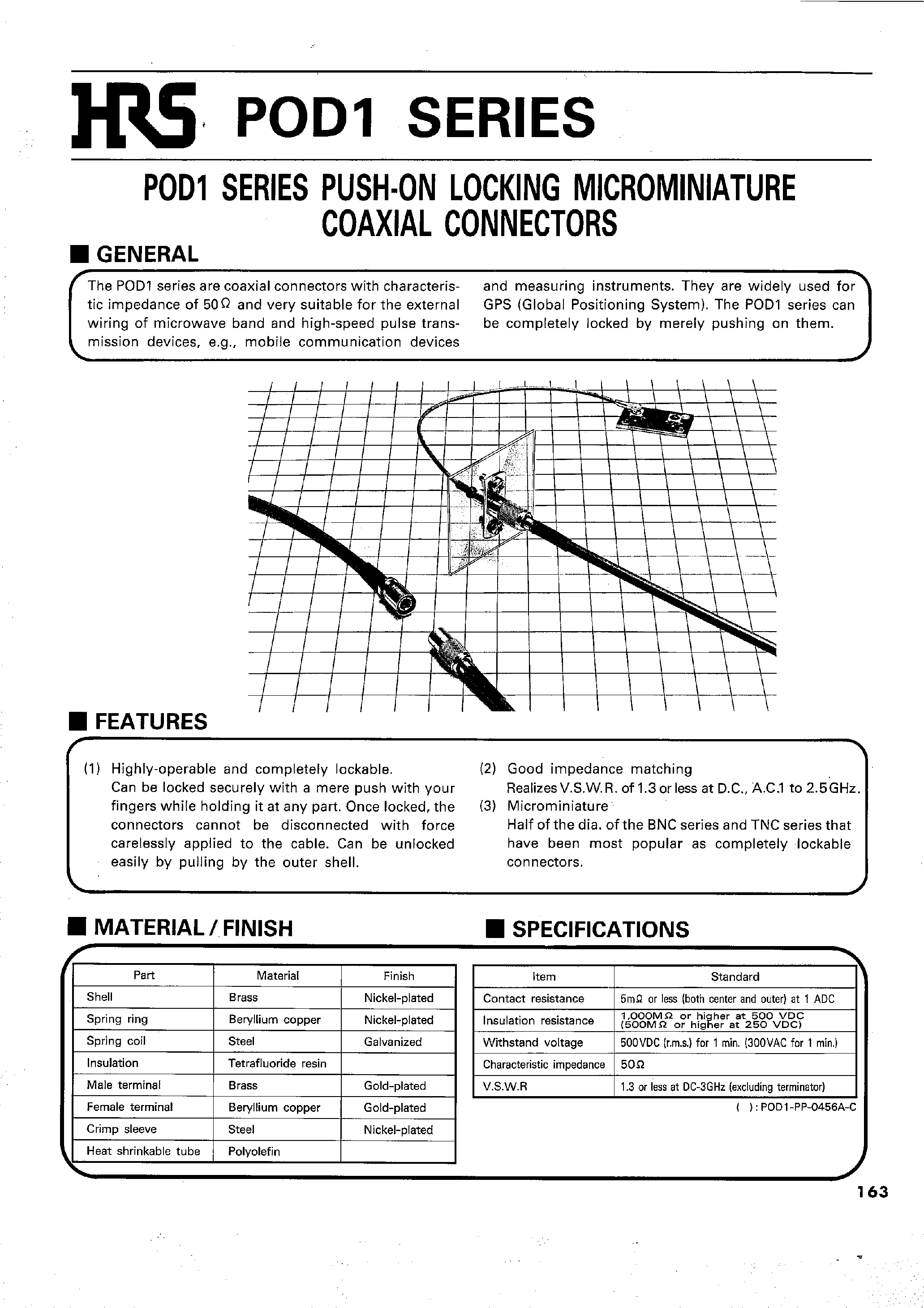 Datasheet POD1-J-1.5V-C - POD1 SERIES PUSH-ON LOCKING MICROMINIATURE COAXIAL CONNECTORS page 1