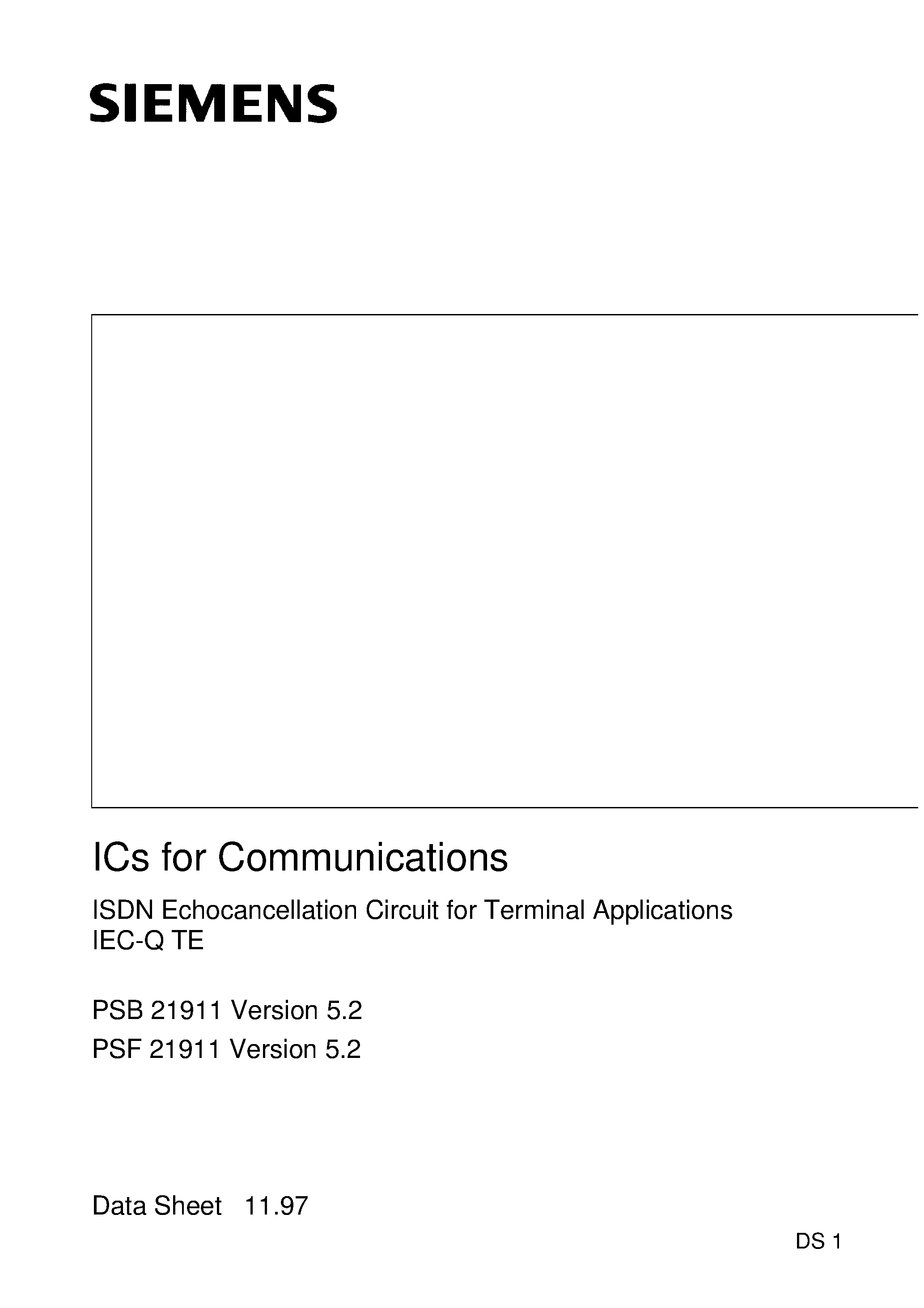 Datasheet PSB21911 - ISDN Echocancellation Circuit for Terminal Applications IEC-Q TE page 1