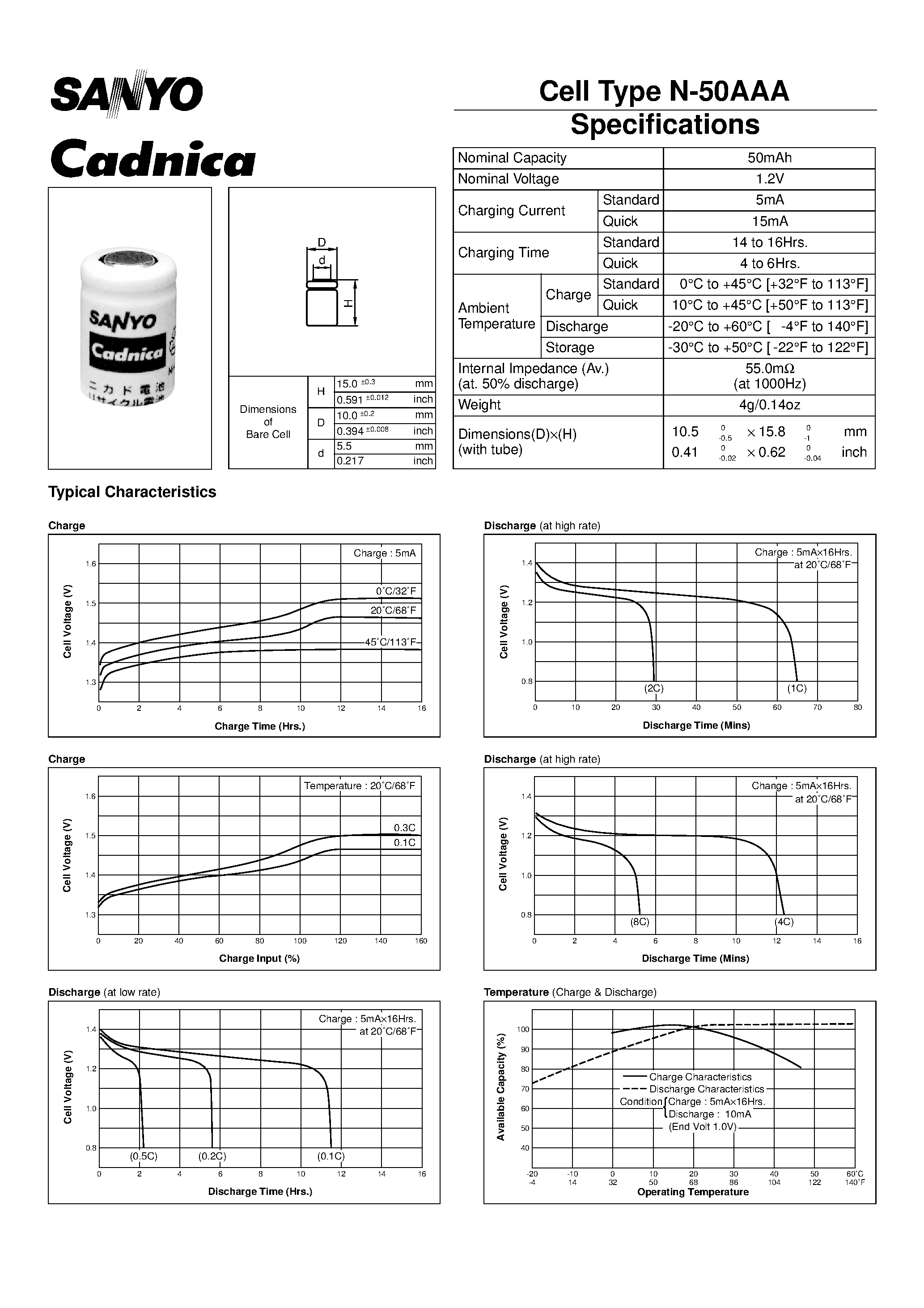 Datasheet N-50AAA - Cell Type N-50AAA page 1