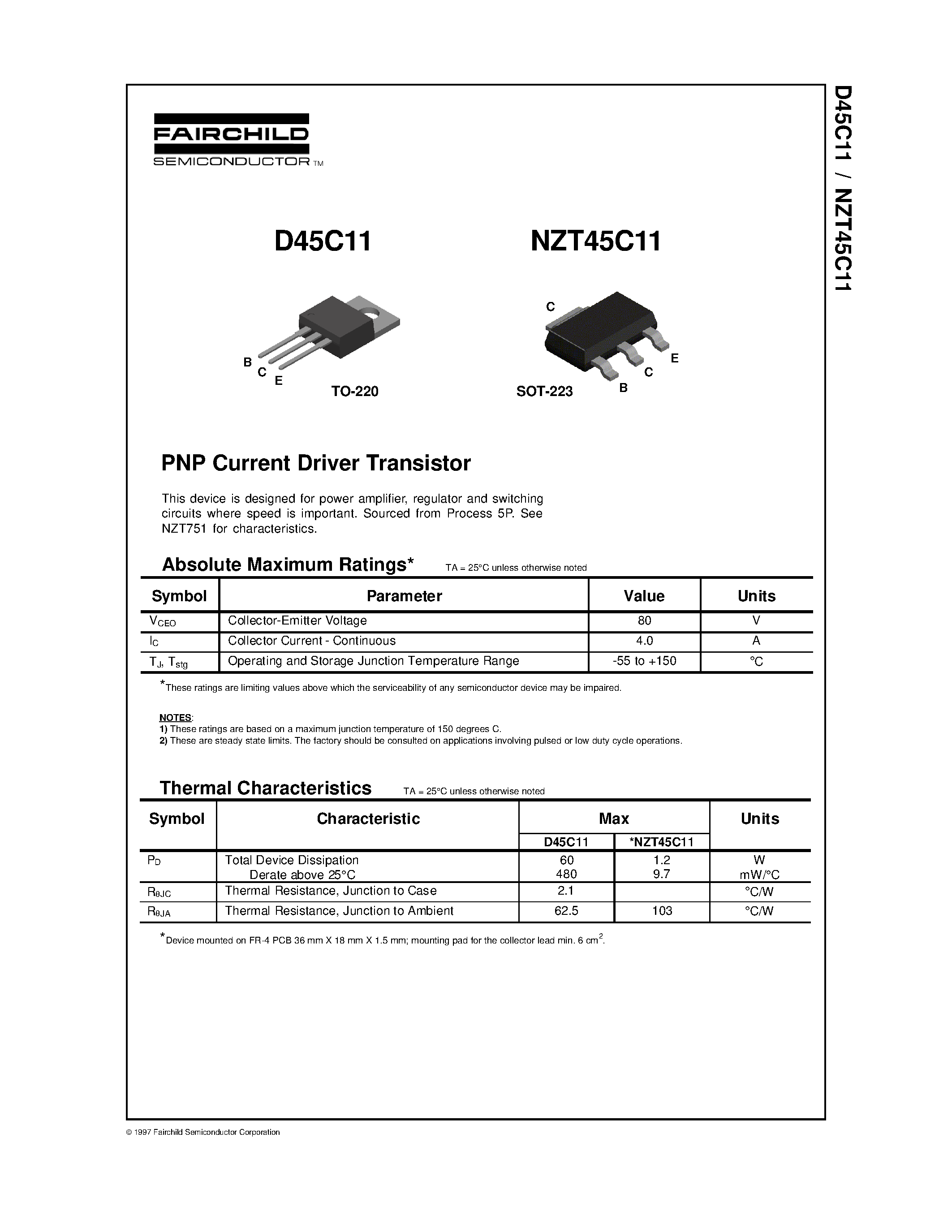 Даташит NZT45C11 - PNP Current Driver Transistor страница 1