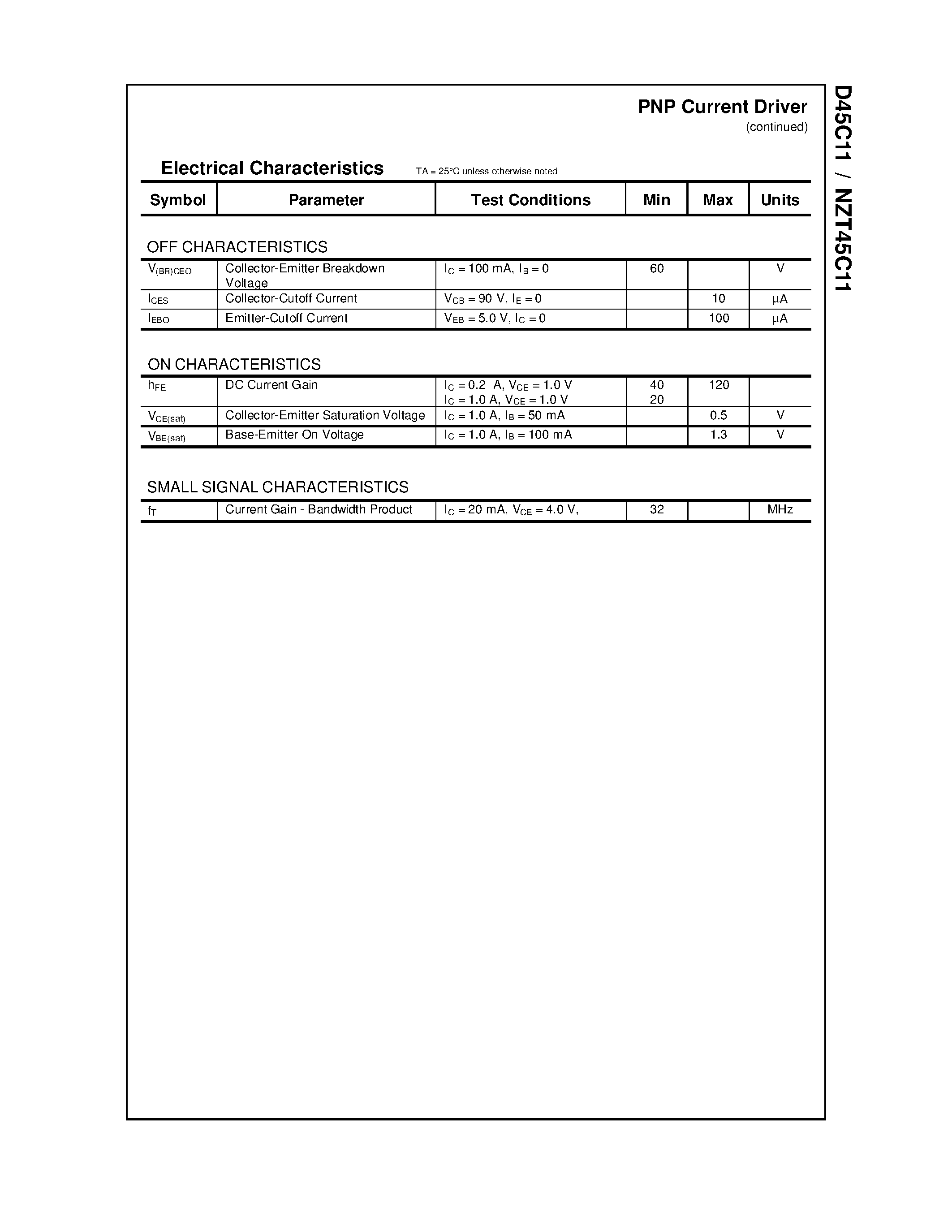 Datasheet NZT45C11 - PNP Current Driver Transistor page 2