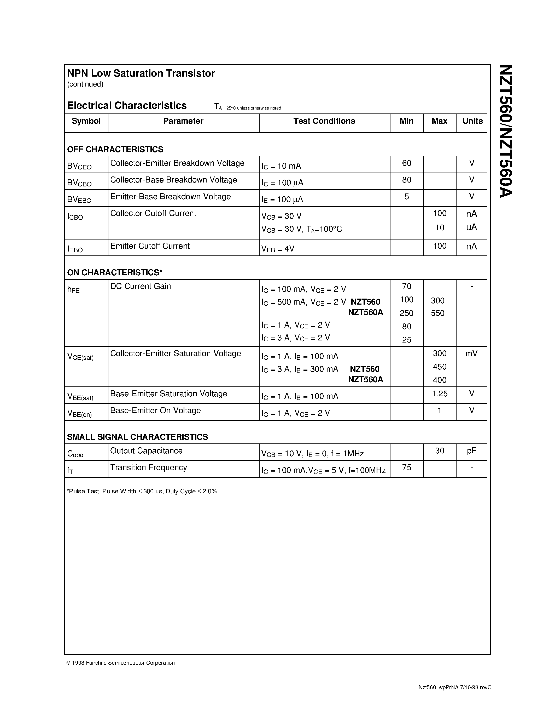 Datasheet NZT560 - NPN Low Saturation Transistor page 2