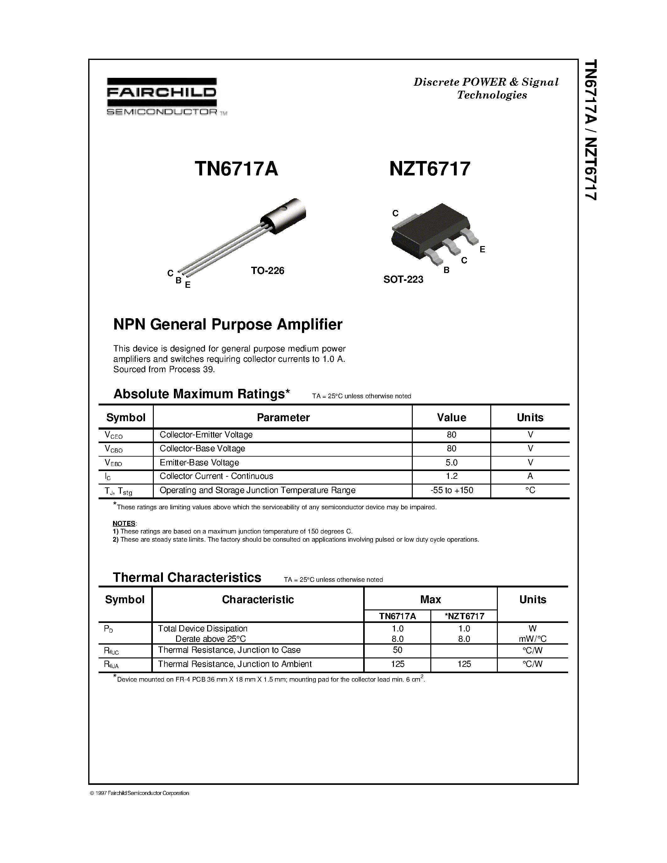 Datasheet NZT6717 - NPN General Purpose Amplifier page 1