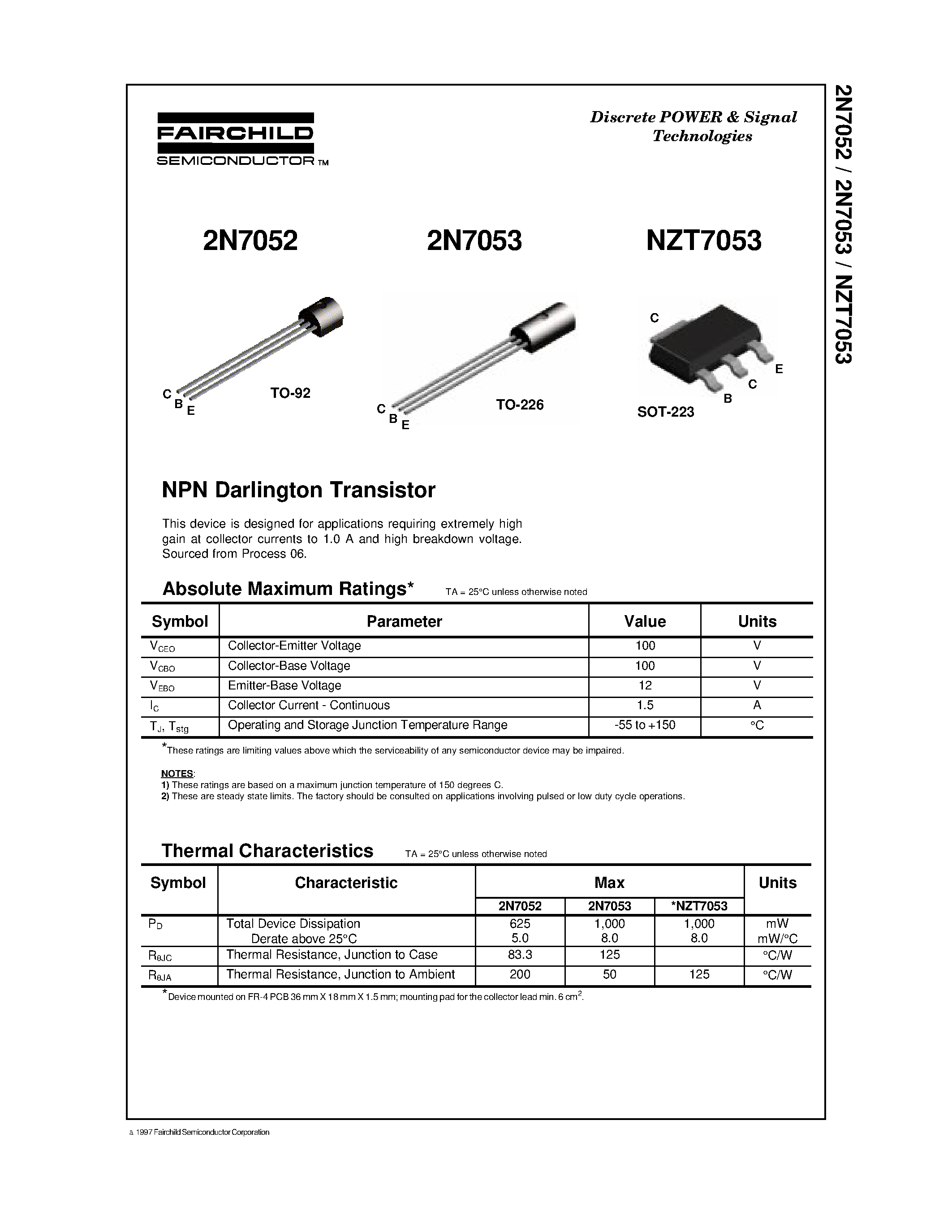 Даташит NZT7053 - NPN Darlington Transistor страница 1