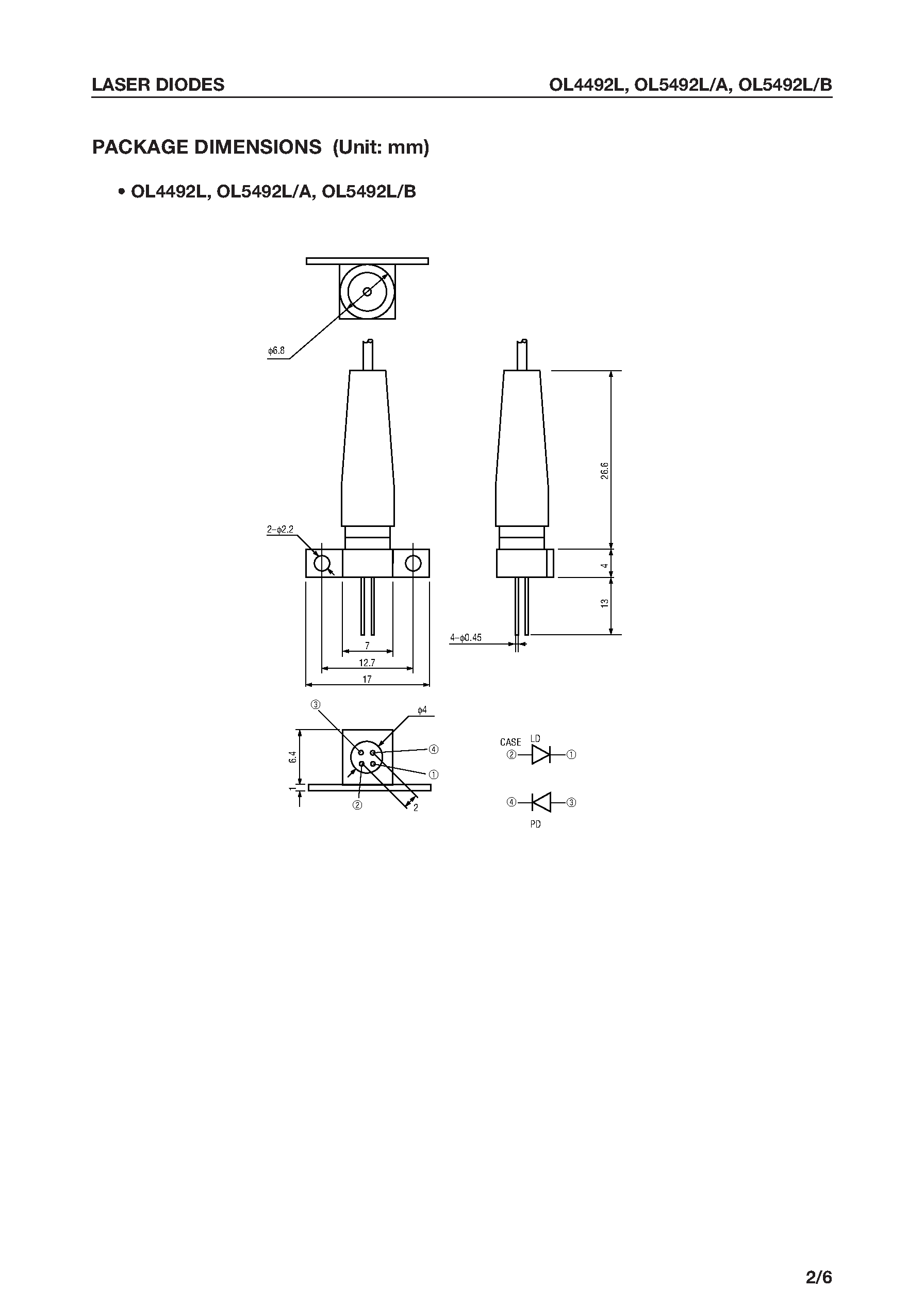 Datasheet OL4492L - 1.48 / 1.51 / 1.52 m Coaxial DFB Laser Module page 2