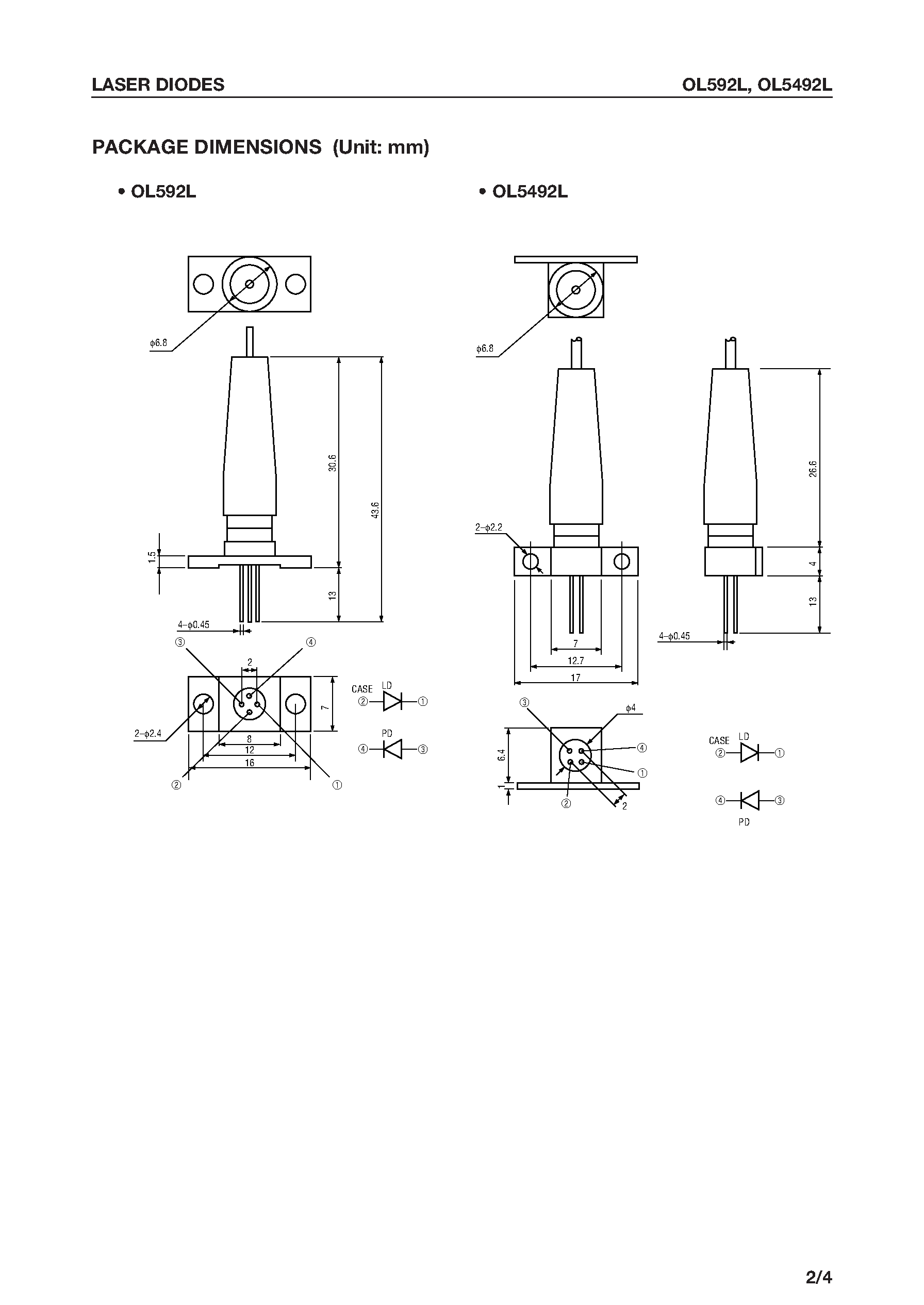Datasheet OL592L - 1.55 m Coaxial DFB Laser Module page 2