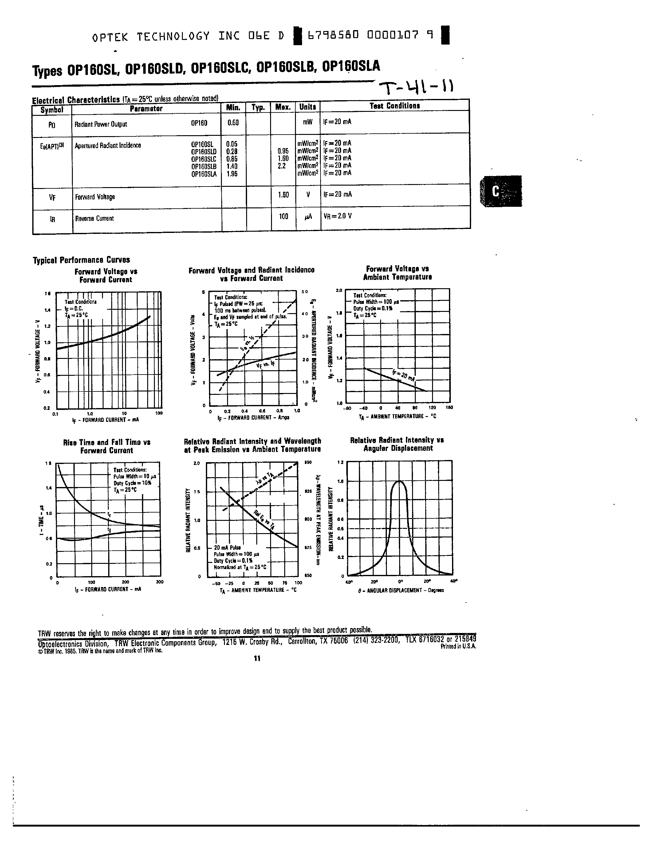 Datasheet OP160SL - GAAS PLASTIC INFRARED EMITTING DIODES page 2