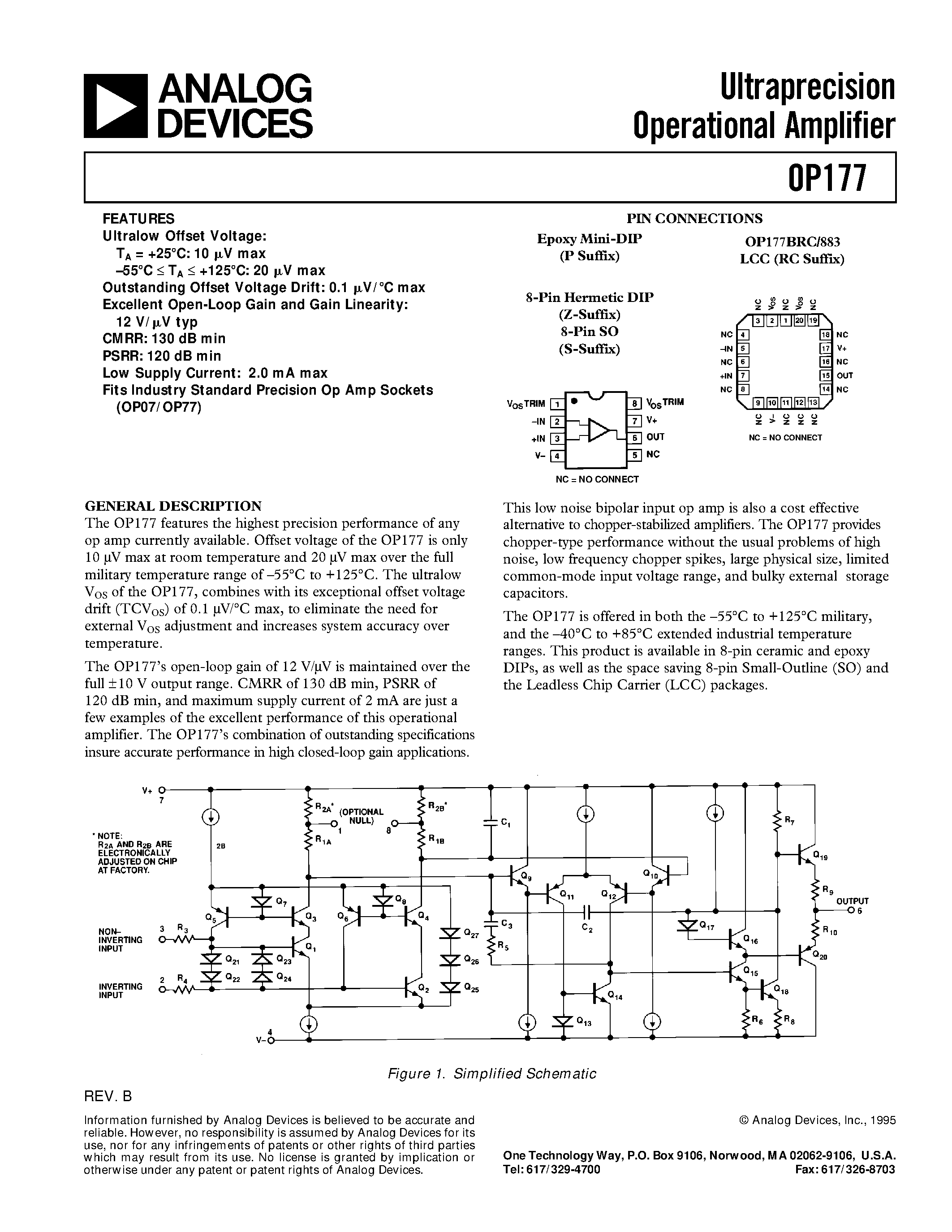 Даташит OP177 - Ultraprecision Operational Amplifier страница 1