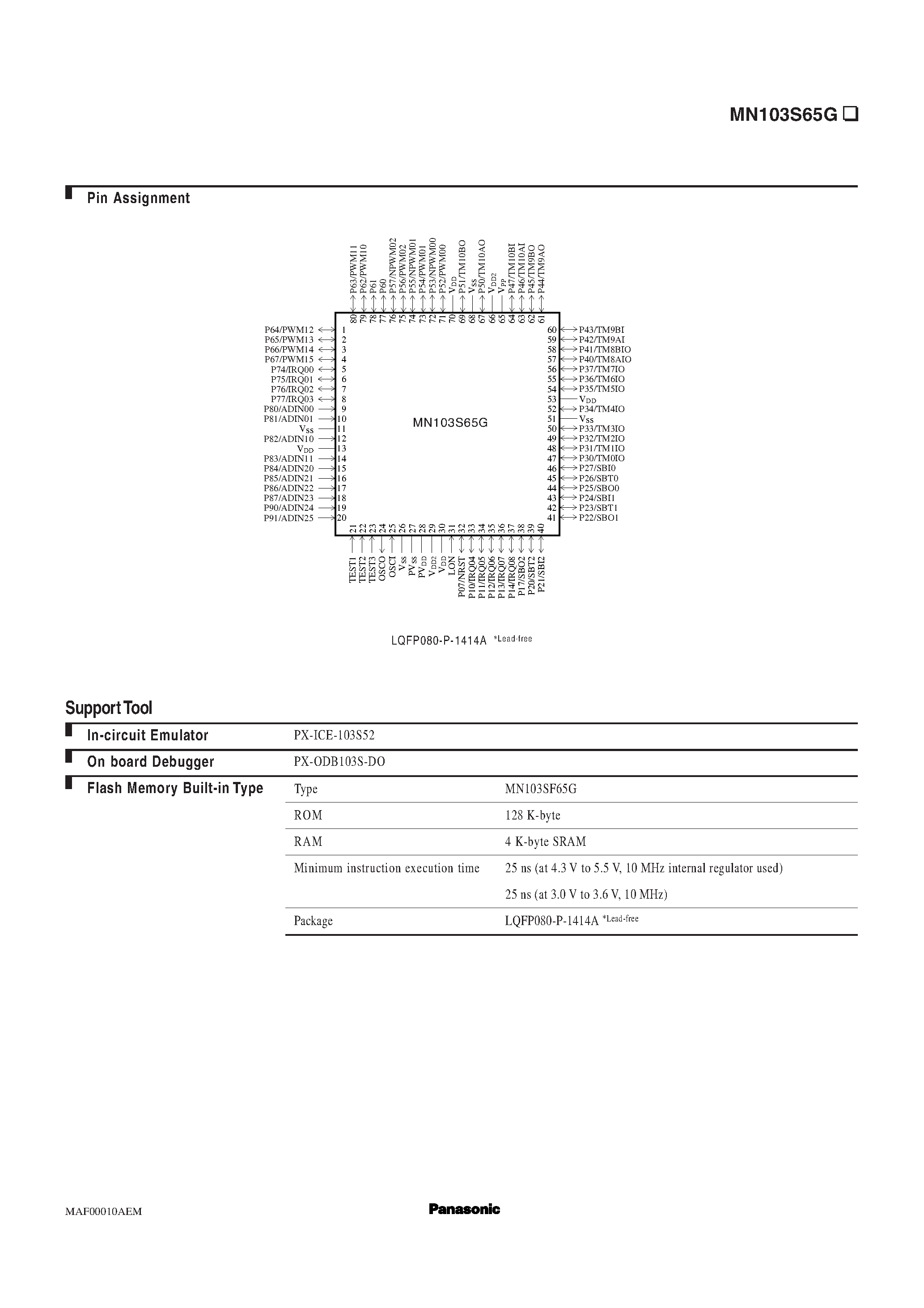 Datasheet MN103S65G - 4 K-byte SRAM page 2