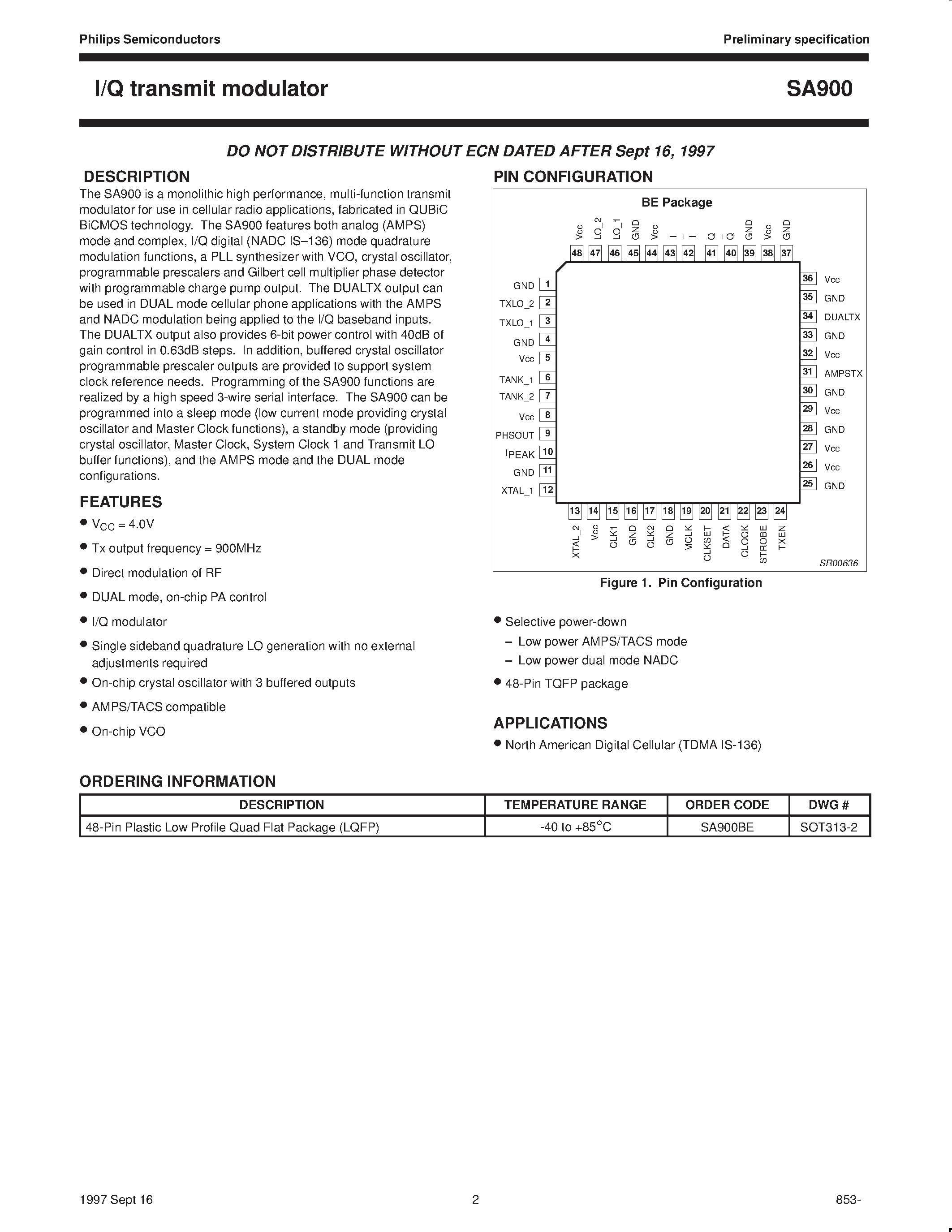 Datasheet SA900 - I/Q transmit modulator page 2
