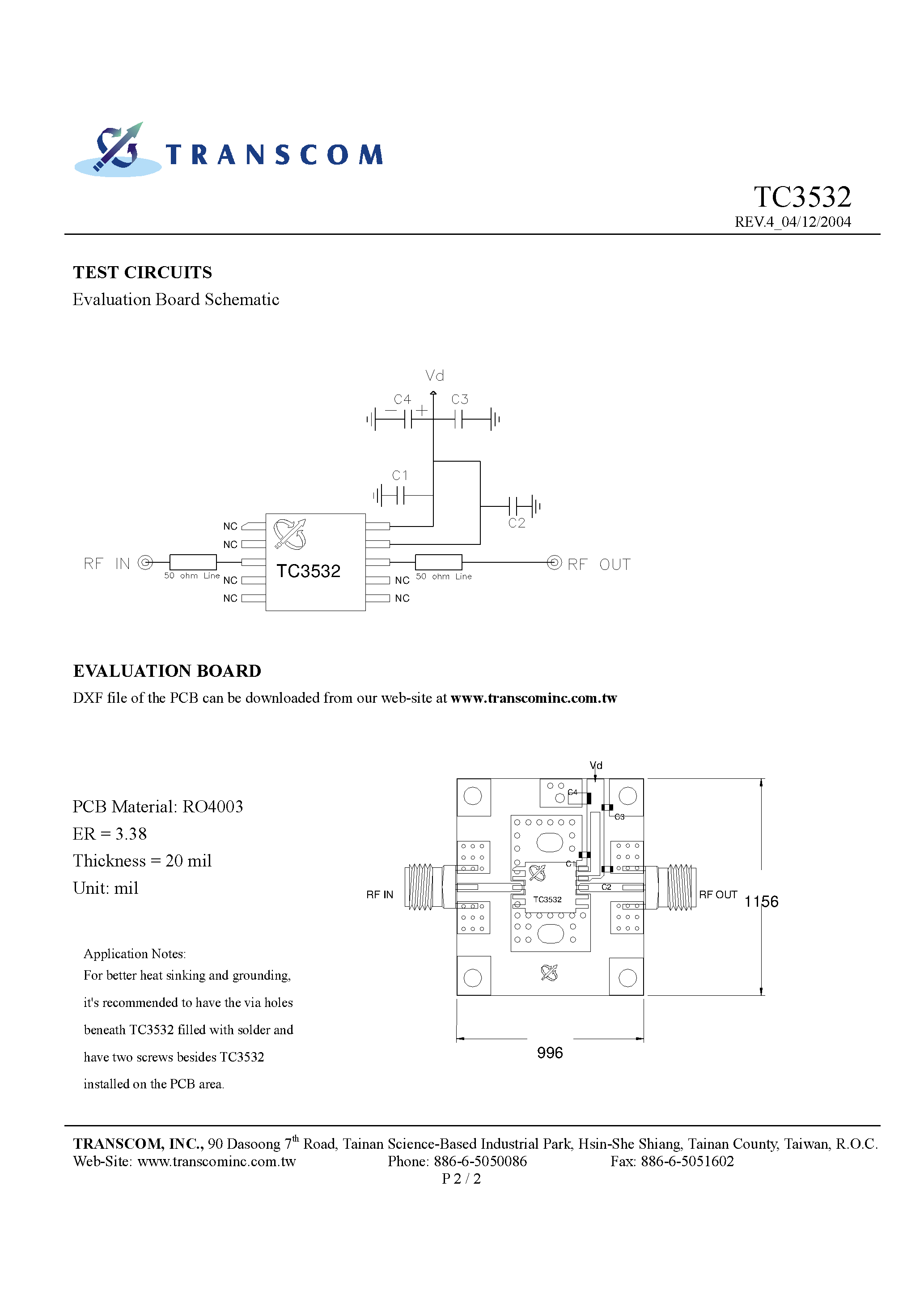 Datasheet TC3532 - 4.9 - 6 GHz 29dBm MMIC page 2