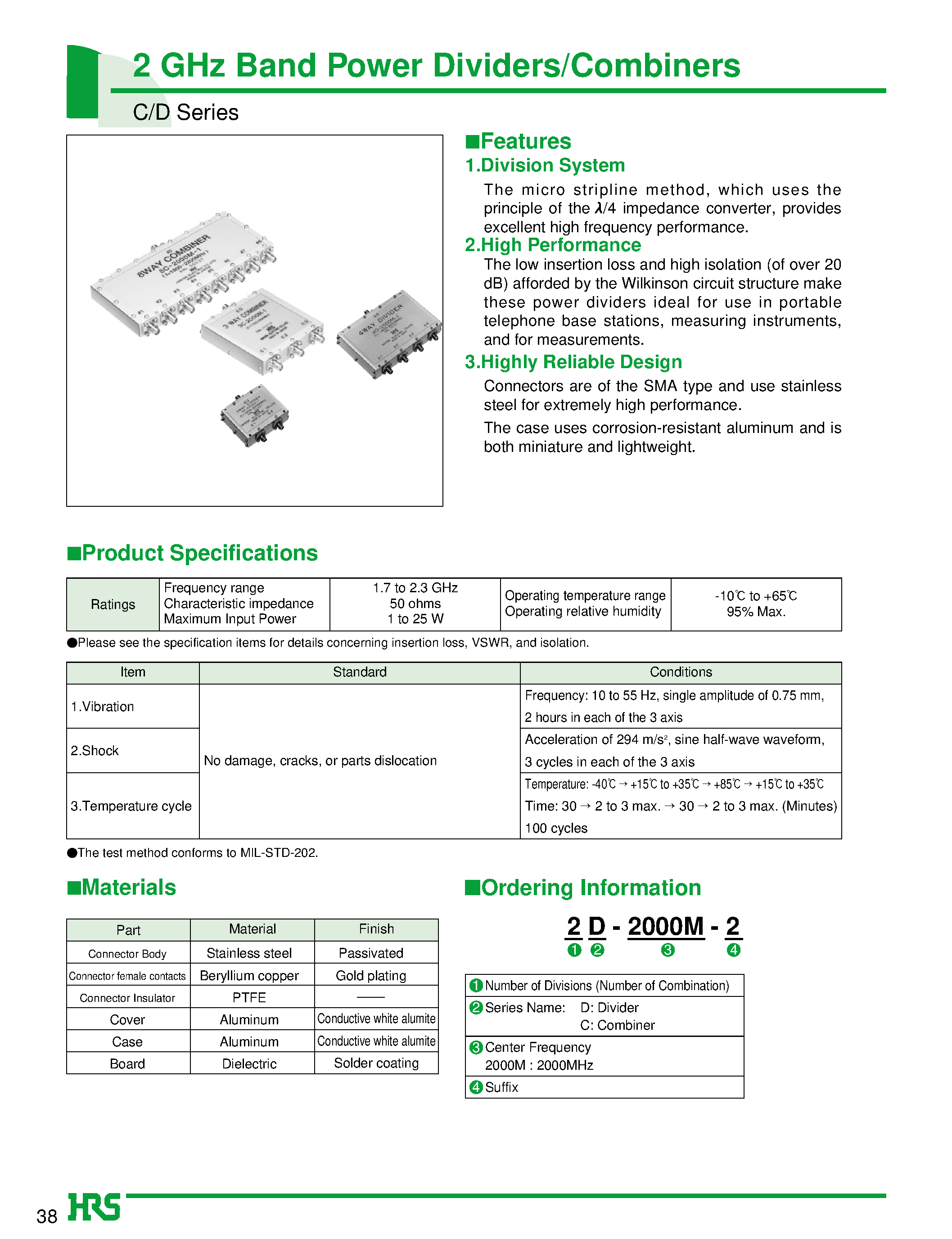 Datasheet 2D-2000M-2 - 2 GHz Band Power Dividers/Combiners page 1