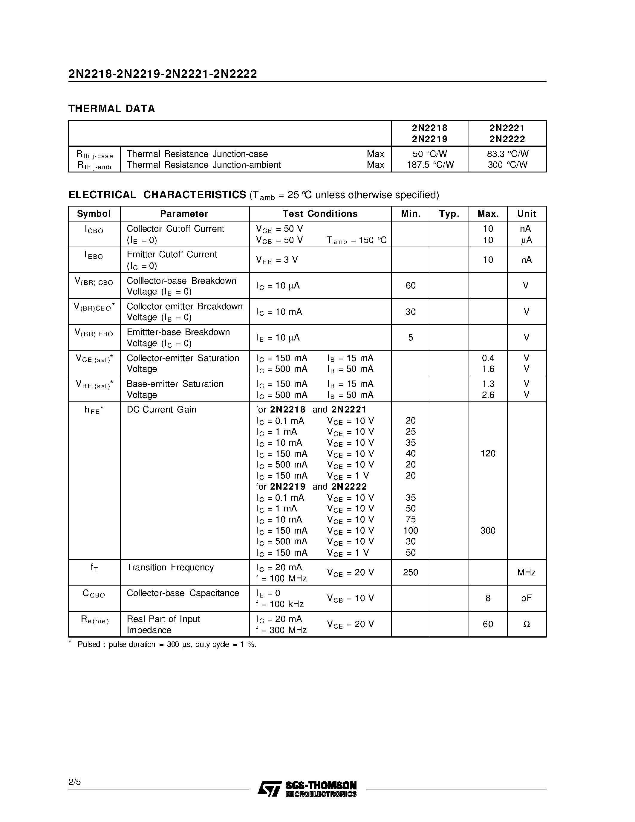 Datasheet 2N2218 - HIGH-SPEED SWITCHES page 2