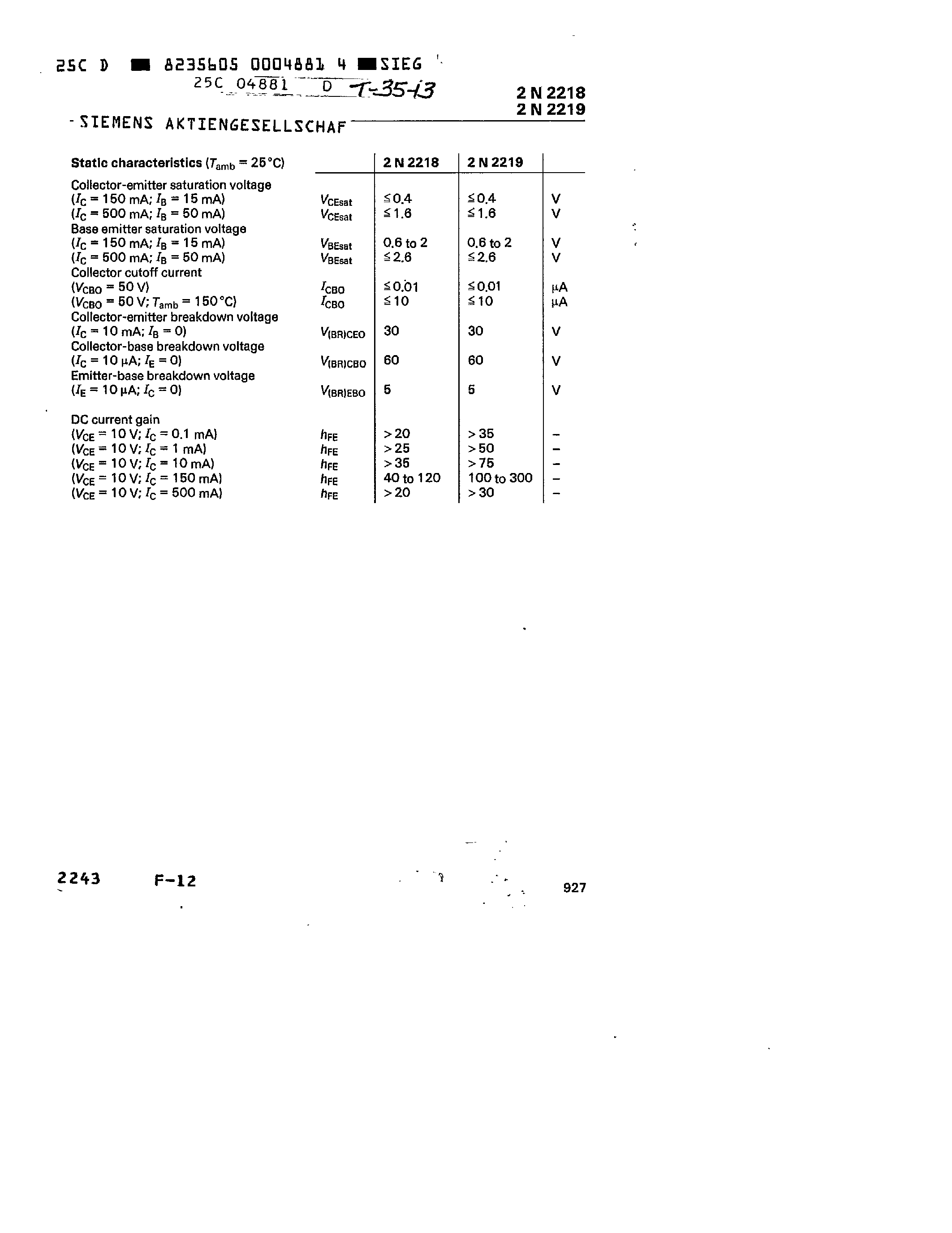 Datasheet 2N2219A - NPN Silicon Planar Transistors page 2