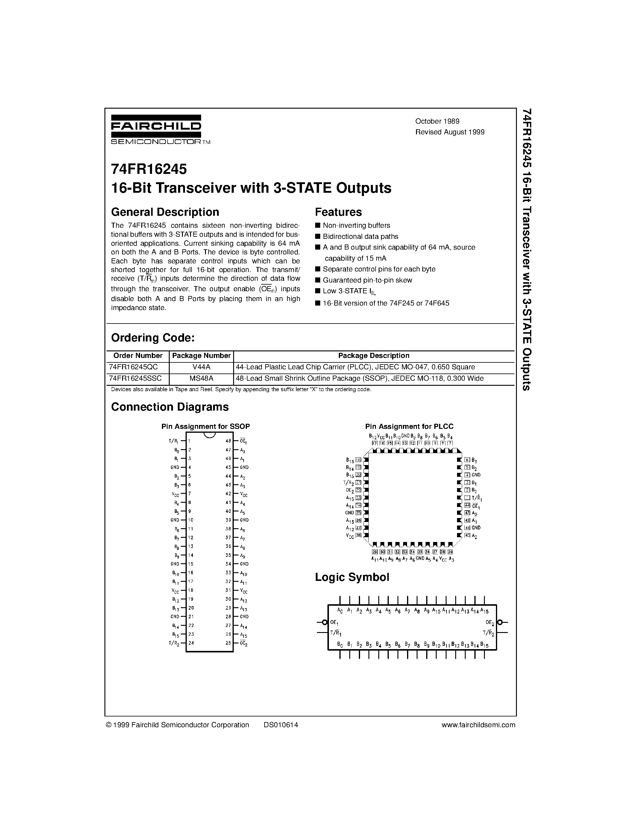 Datasheet 74FR16245 - 16-Bit Transceiver with 3-STATE Outputs page 1