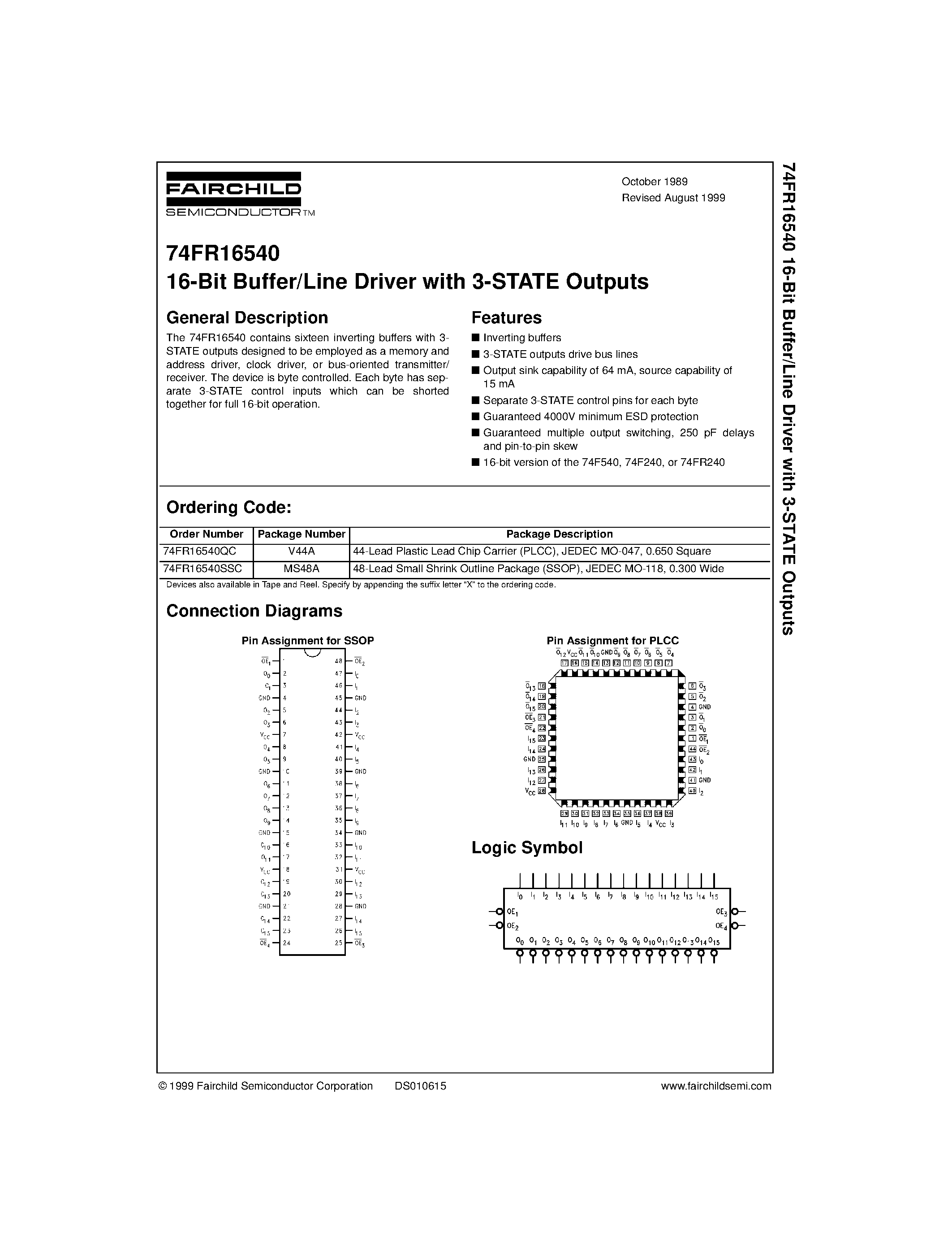 Datasheet 74FR16540QC - 16-Bit Buffer/Line Driver with 3-STATE Outputs page 1