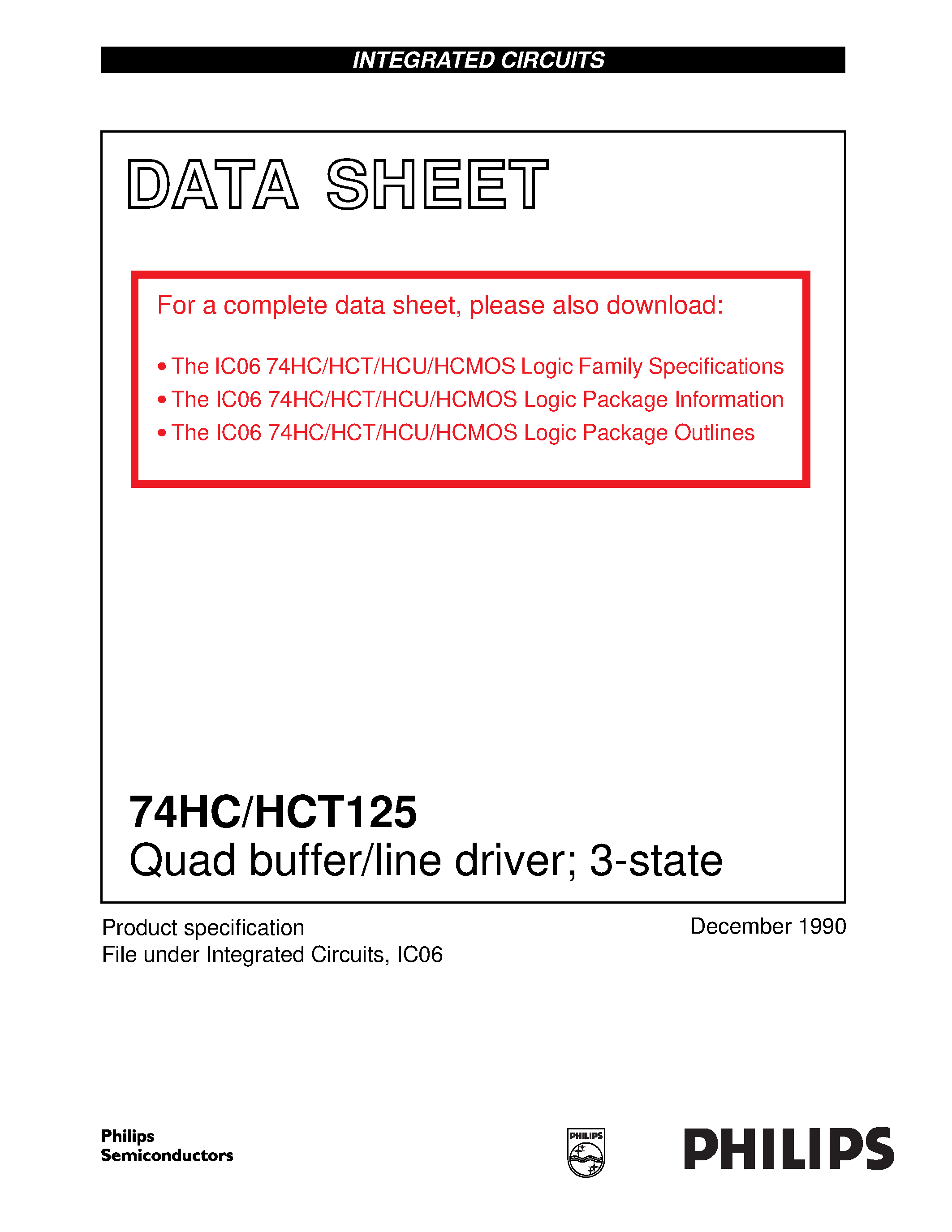 Даташит 74HC125 - Quad buffer/line driver 3-state страница 1