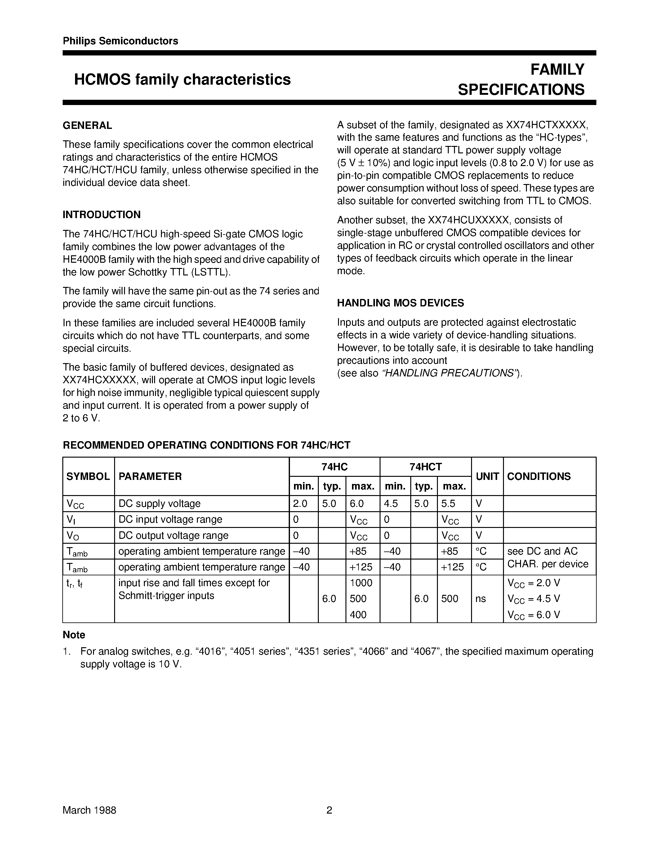 Datasheet 74HCT - HCMOS family characteristics page 2