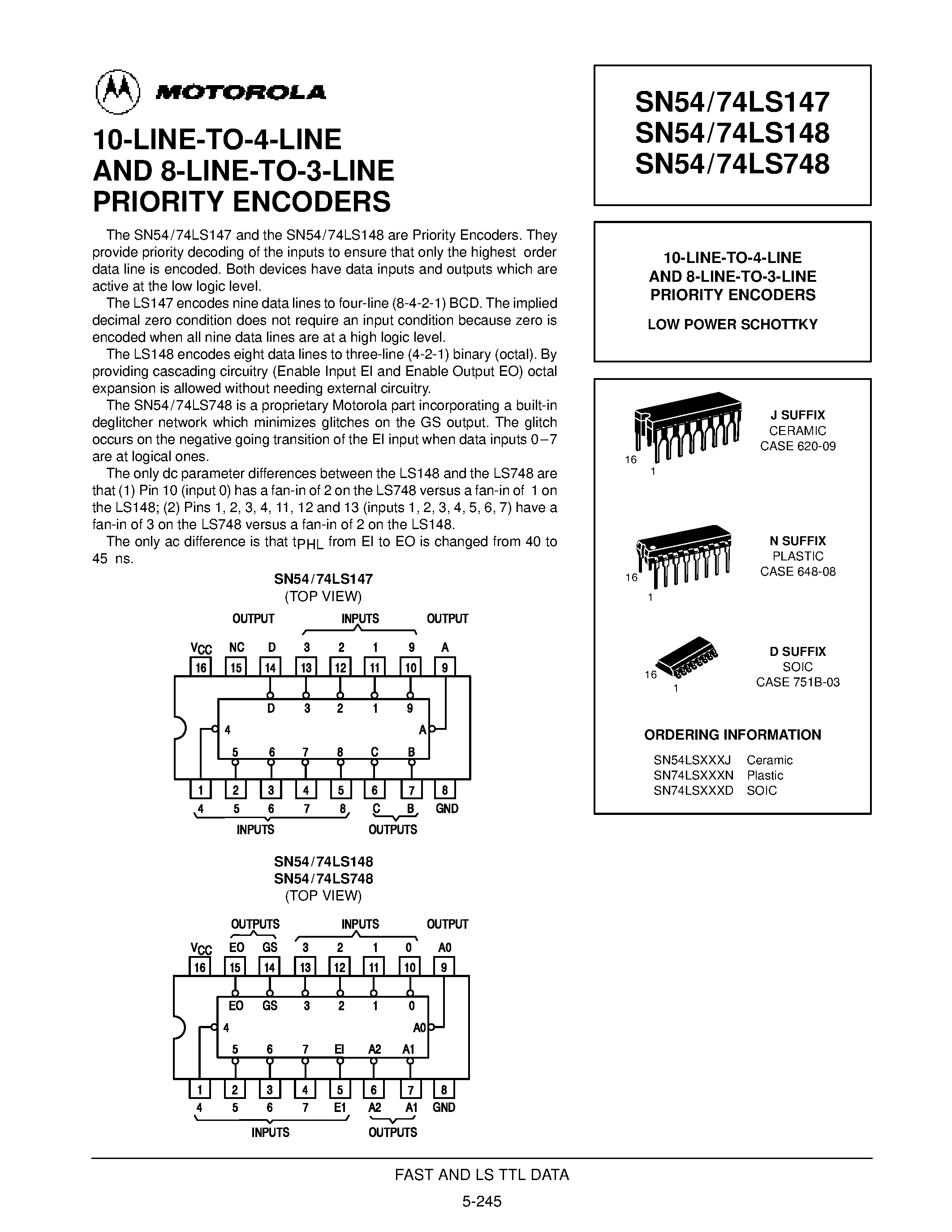 Datasheet SN74LS748D - 10-LINE-TO-4-LINE AND 8-LINE-TO-3-LINE PRIORITY ENCODERS page 1