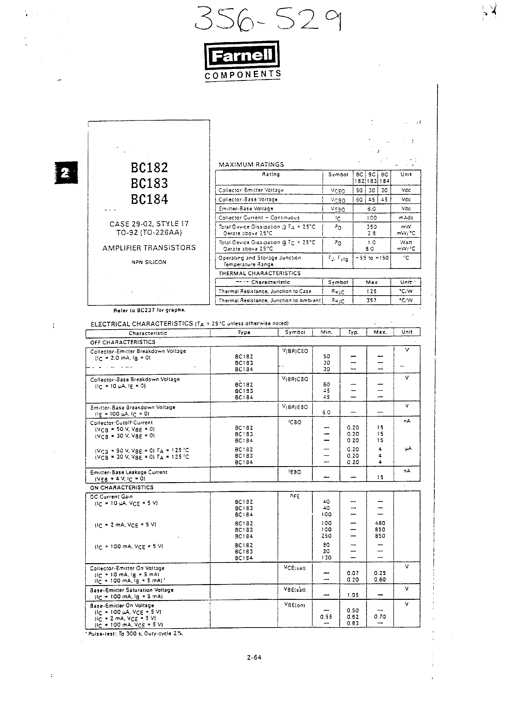 Datasheet BC183 - AMPLIFIER TRANSISTOR(NPN) page 1