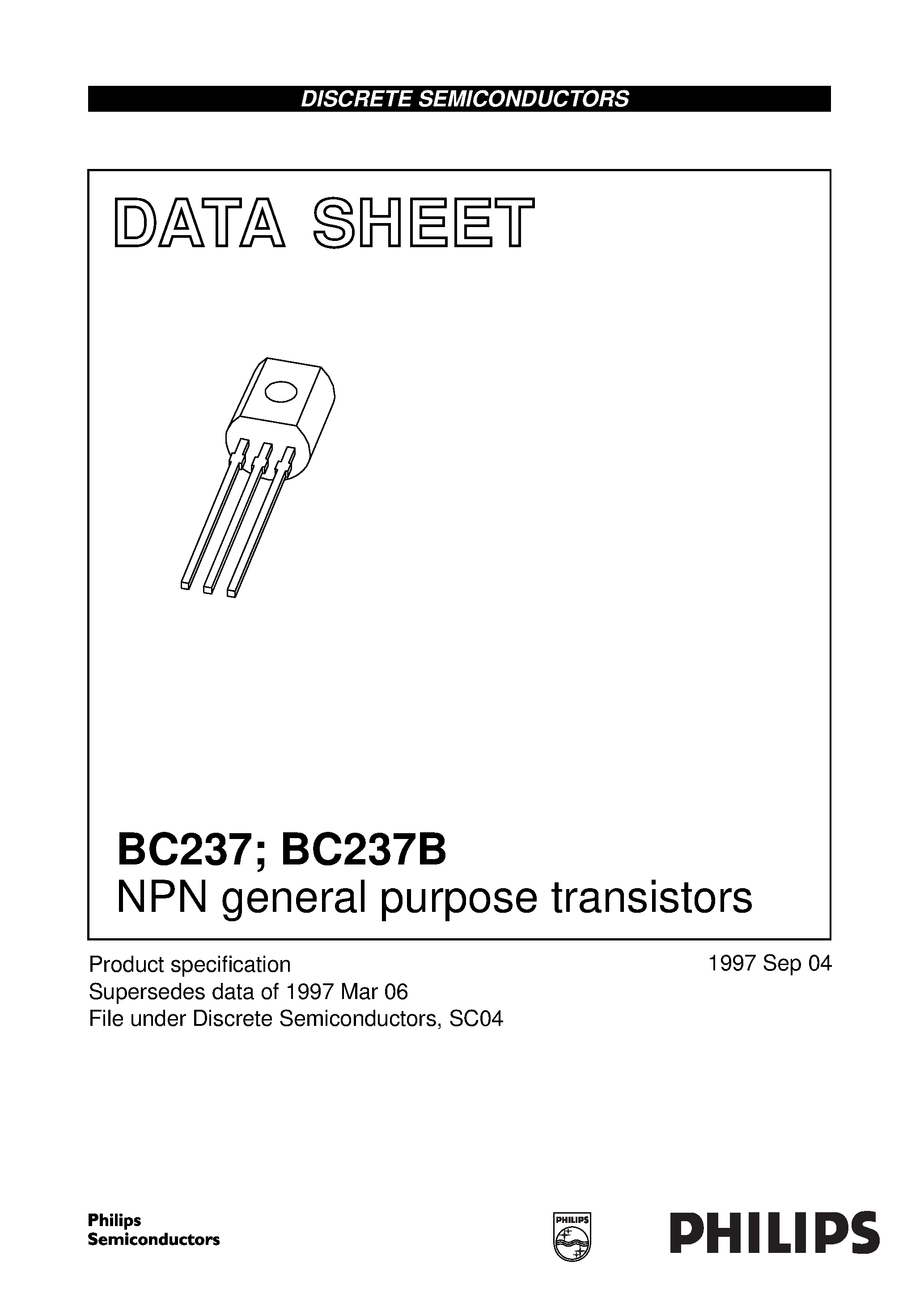 Даташит BC237 - NPN general purpose transistors страница 1