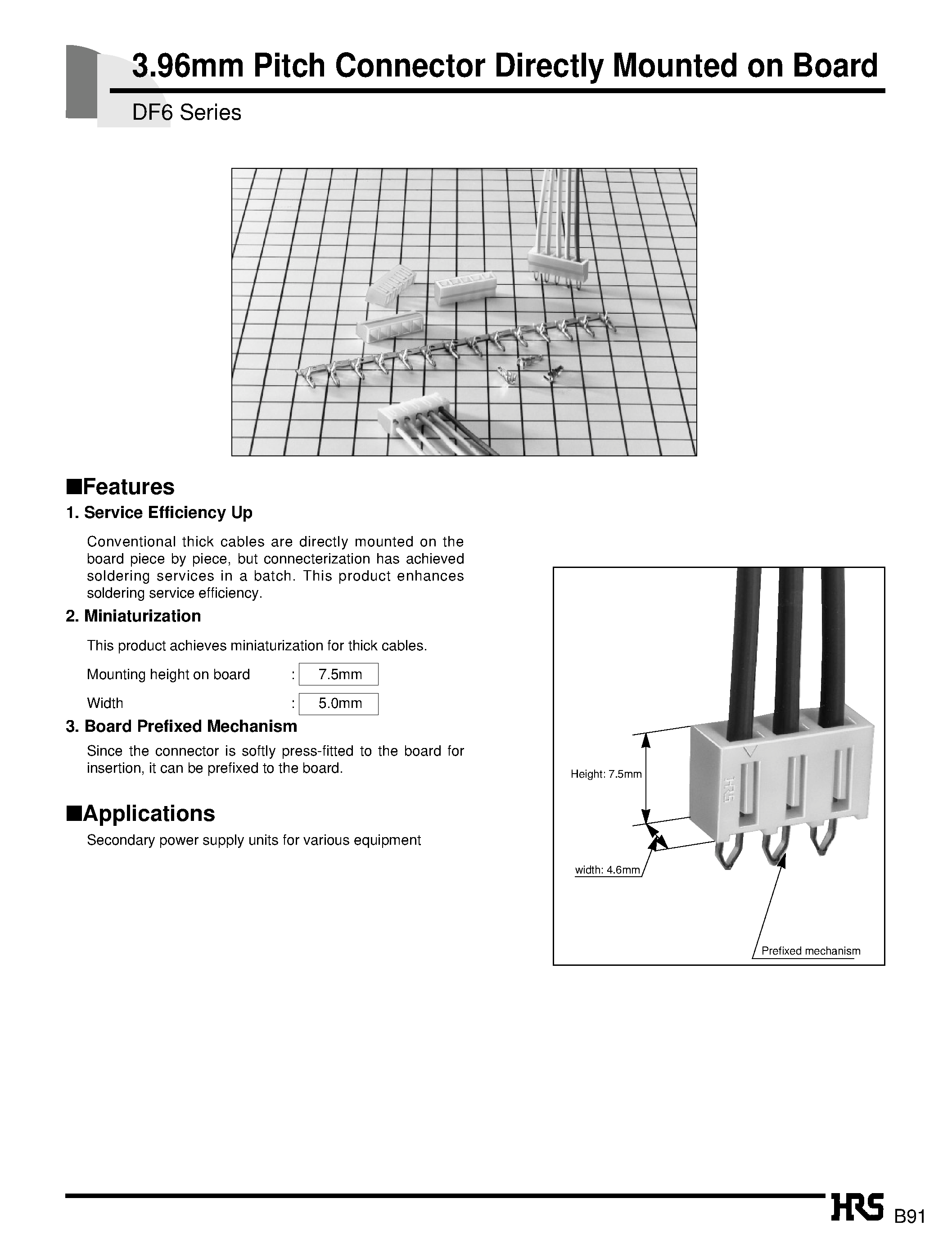 Datasheet DF6-2P-3.96C - 3.96mm Pitch Connector Directly Mounted on Board page 1