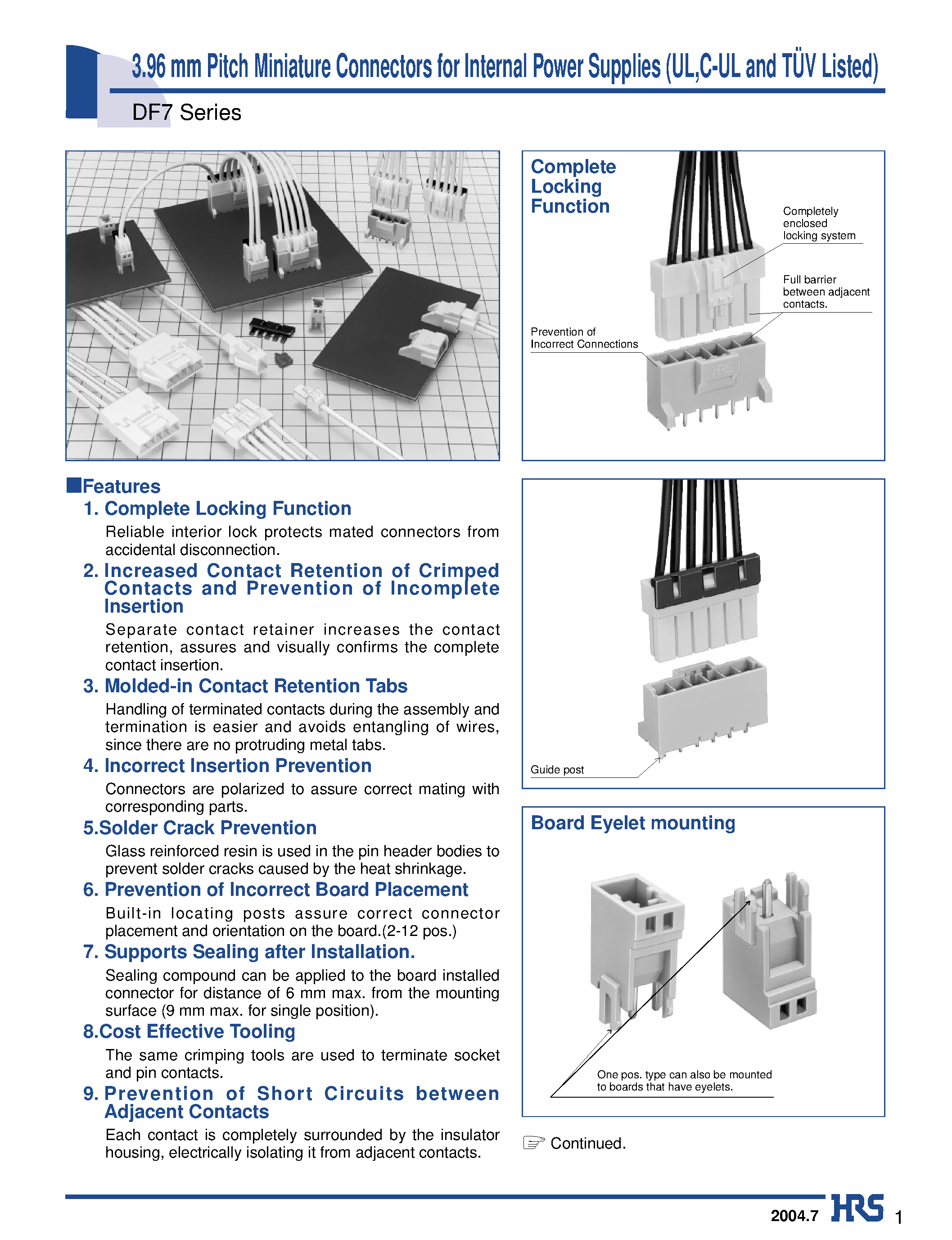 Datasheet DF7-1DS-3.96C - 3.96 mm Pitch Miniature Connectors for Internal Power Supplies (UL /C-UL and TUV Listed) page 1
