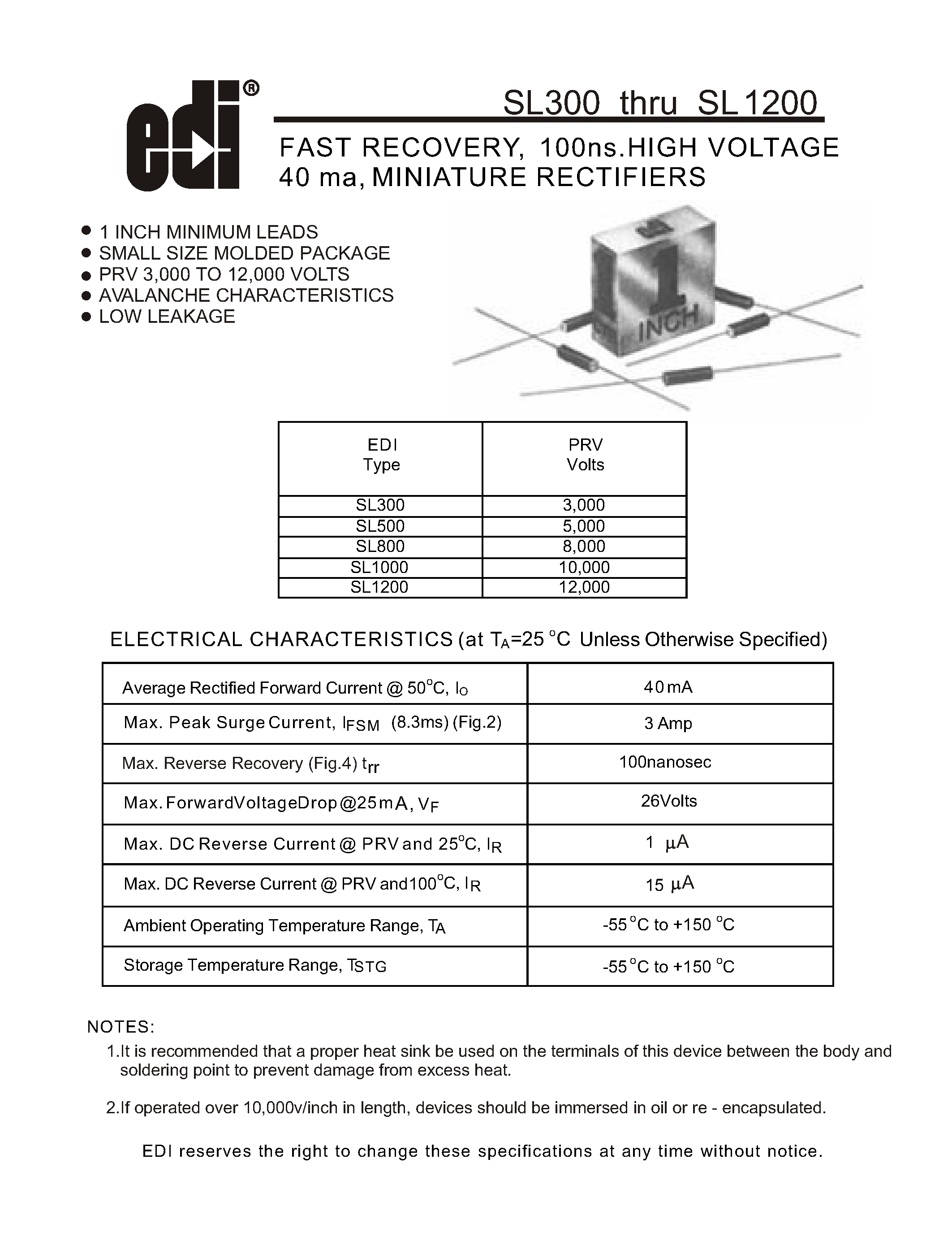 Datasheet SL1000 - Fast Recovery / Diode page 1