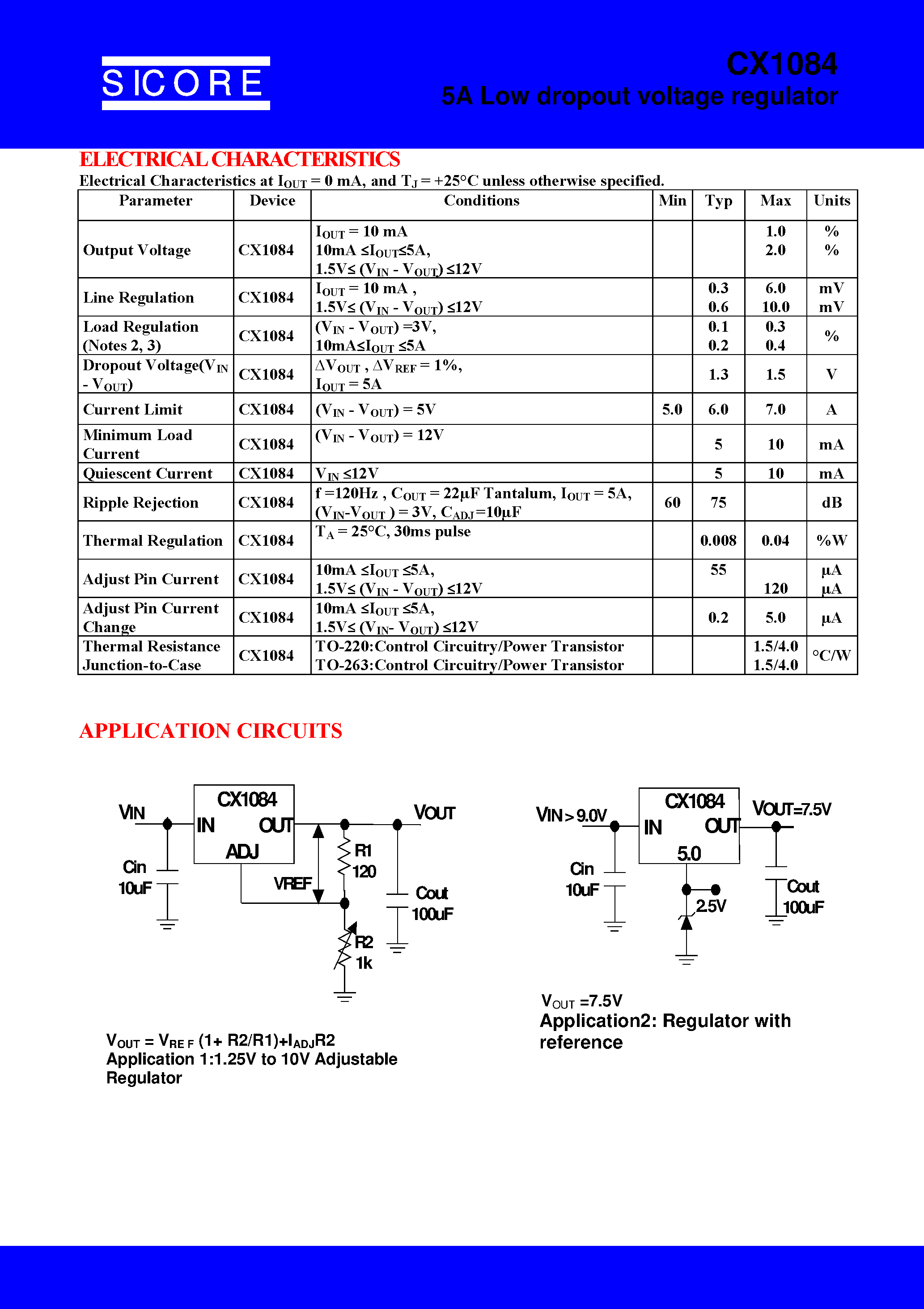 Datasheet CX1084 - 5A Low Dropout Voltage Regulator page 2