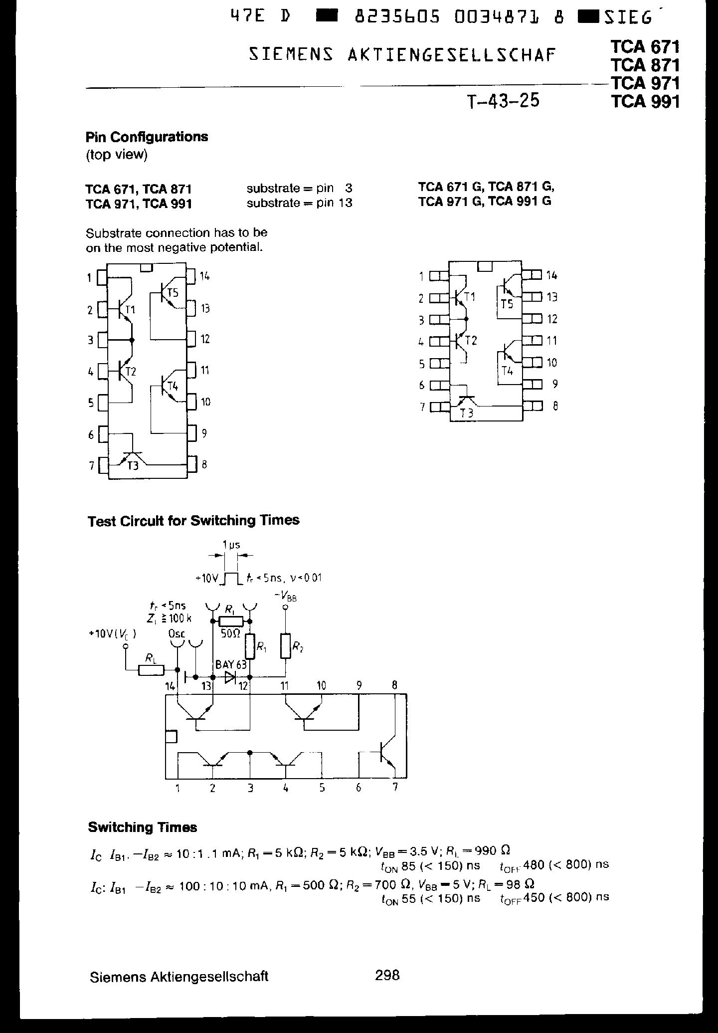 Даташит TCA871 - Transistor Array with 5 NPN Transistors страница 2