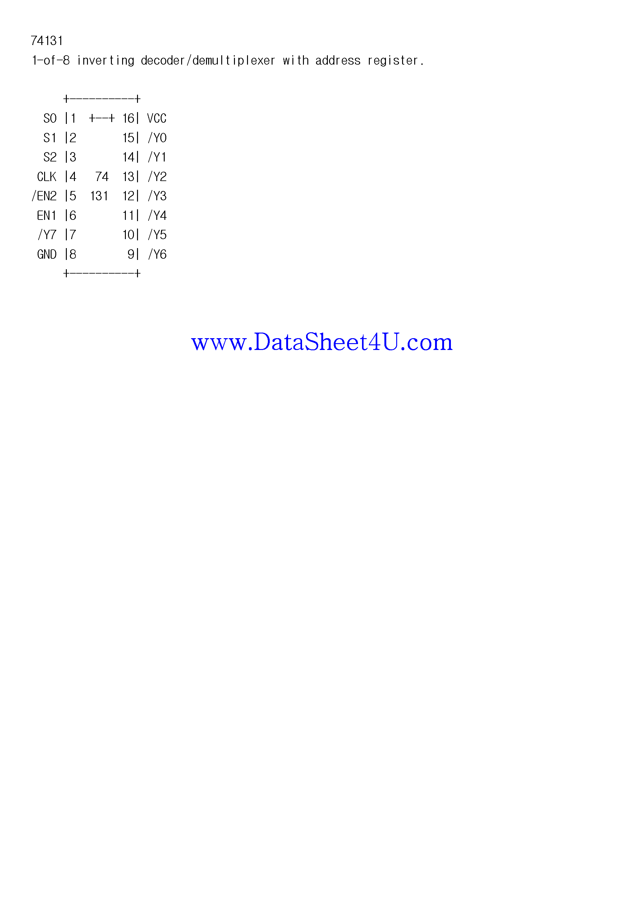 Даташит 74131 - 1-of-8 inverting decoder/demultiplexer with address register страница 1