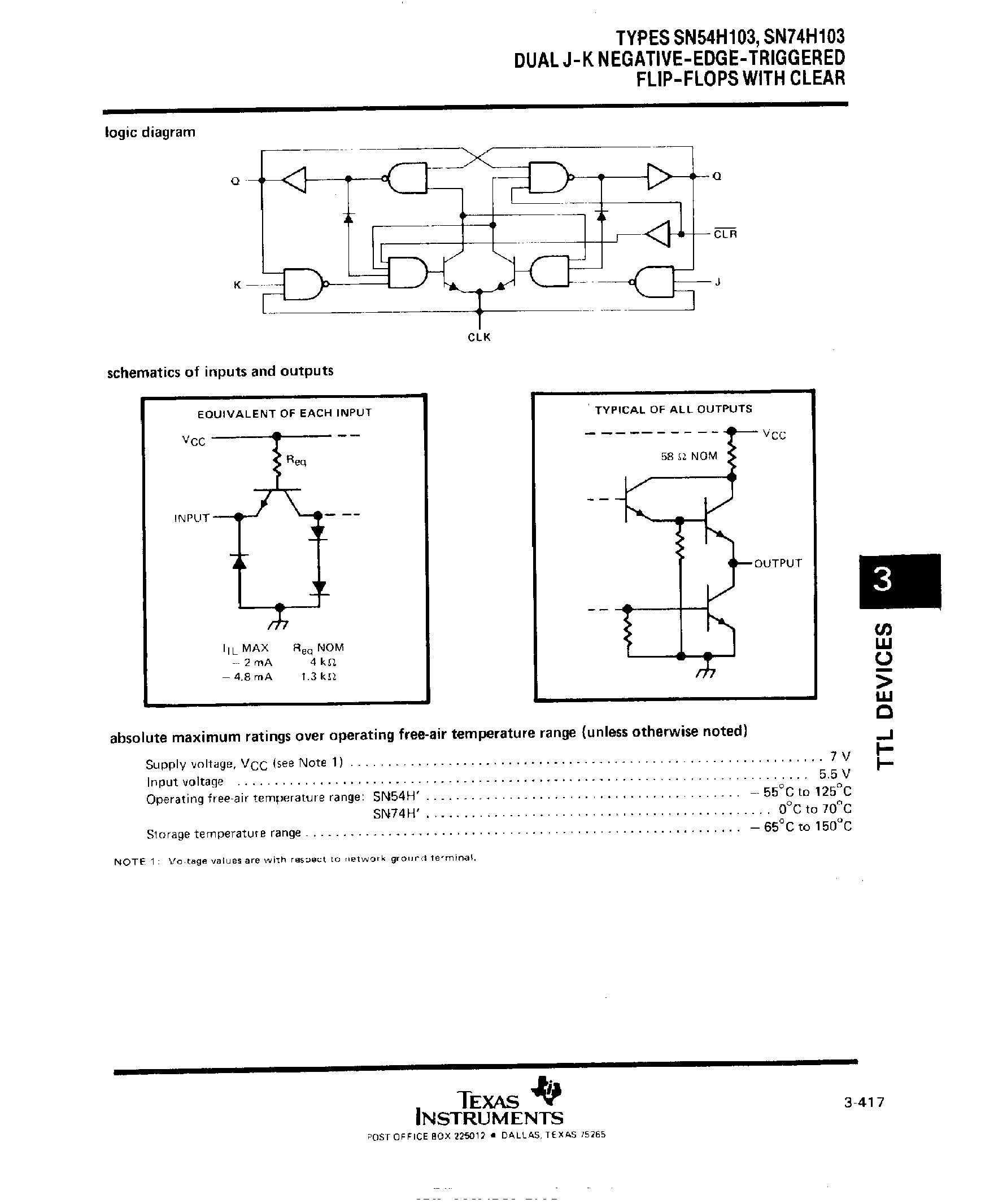 Datasheet SN74H103 - Dual J-K Negative EDGE Triggered F-F with Clear page 2