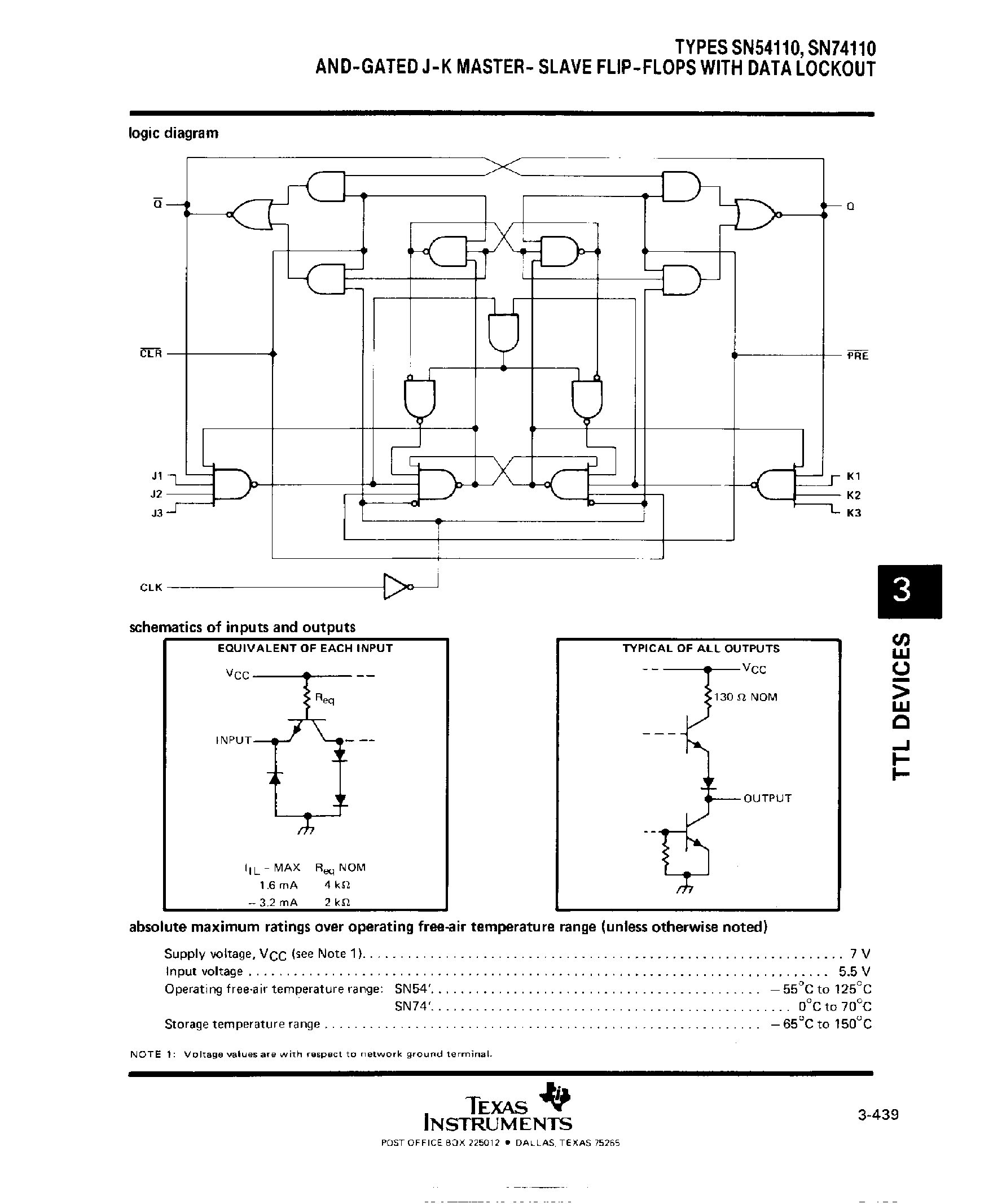 Datasheet SN74110 - AND Gated J-K Master Slave F-F with Data Lockout page 2