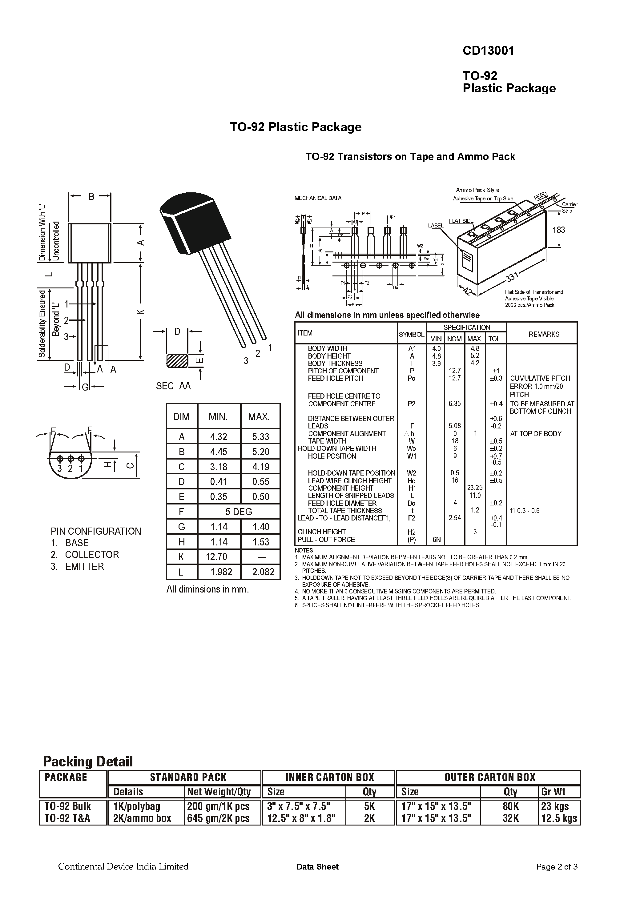Даташит CD3001 - NPN Silicon Planar Epitaxial Transistor страница 2