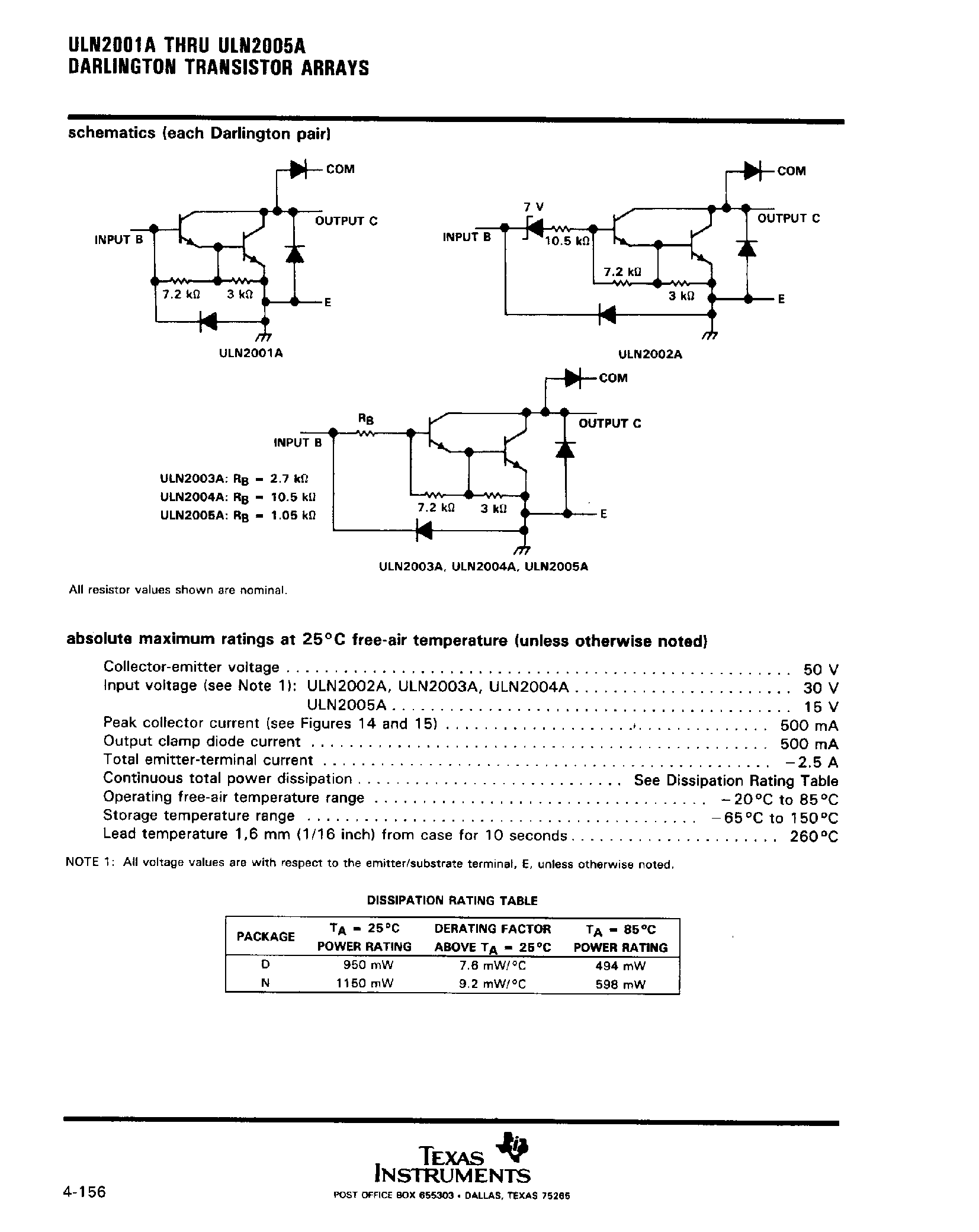 Даташит ULN2005A - (ULN2001A - ULN2005A) Darlington Transistor Arrays страница 2