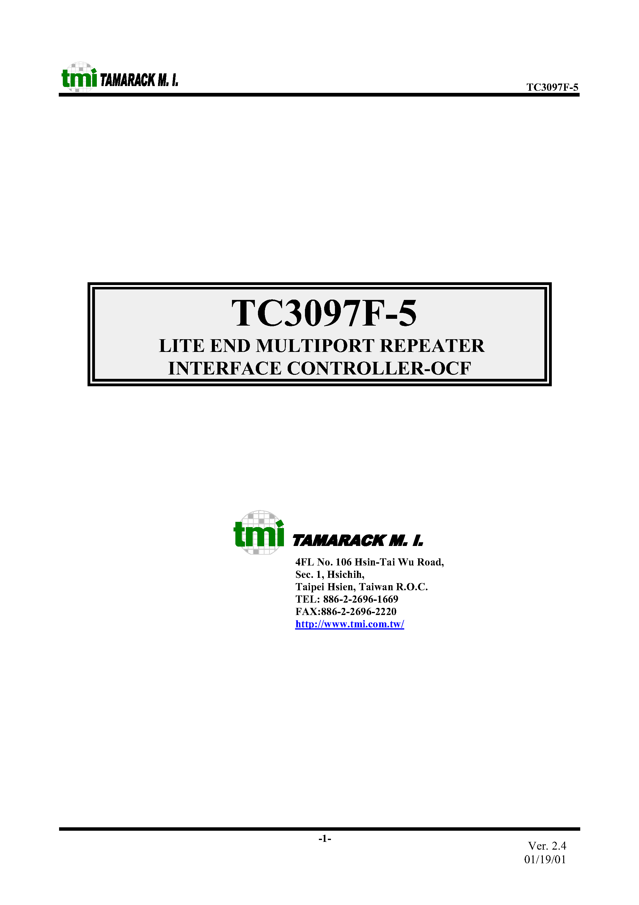 Даташит TC3097F-5 - LITE END MULTIPORT REPEATER INTERFACE CONTROLLER - OCF страница 1