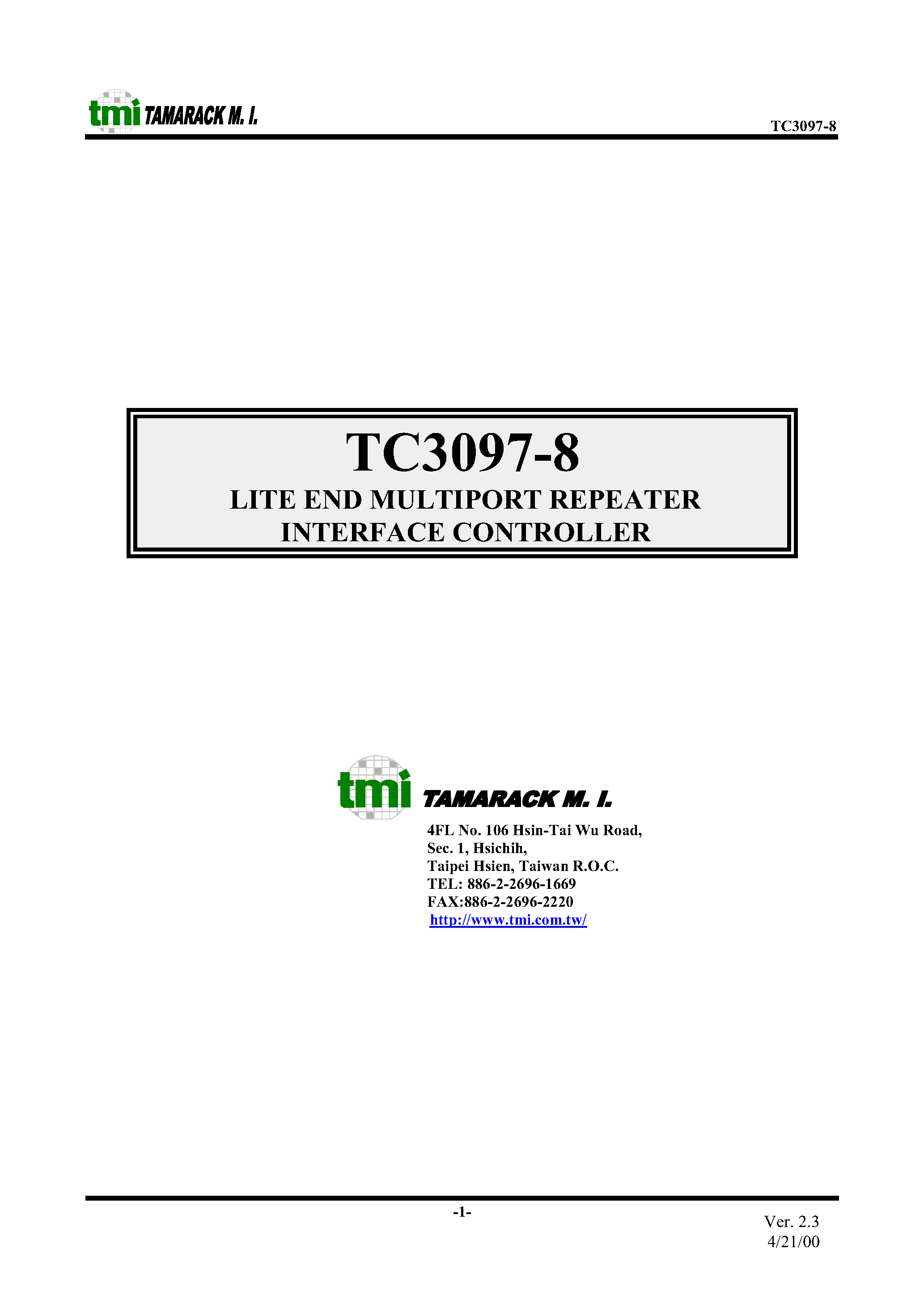 Datasheet TC3097-8 - LITE END MULTIPORT REPEATER INTERFACE CONTROLLER page 1