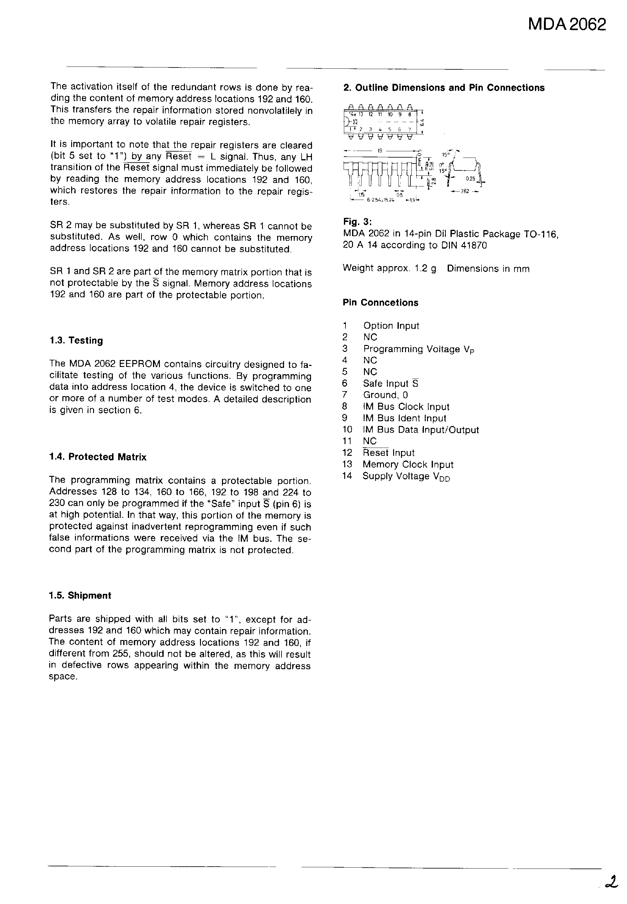 Datasheet MDA2062 - 1024 Bit EEPROM page 2