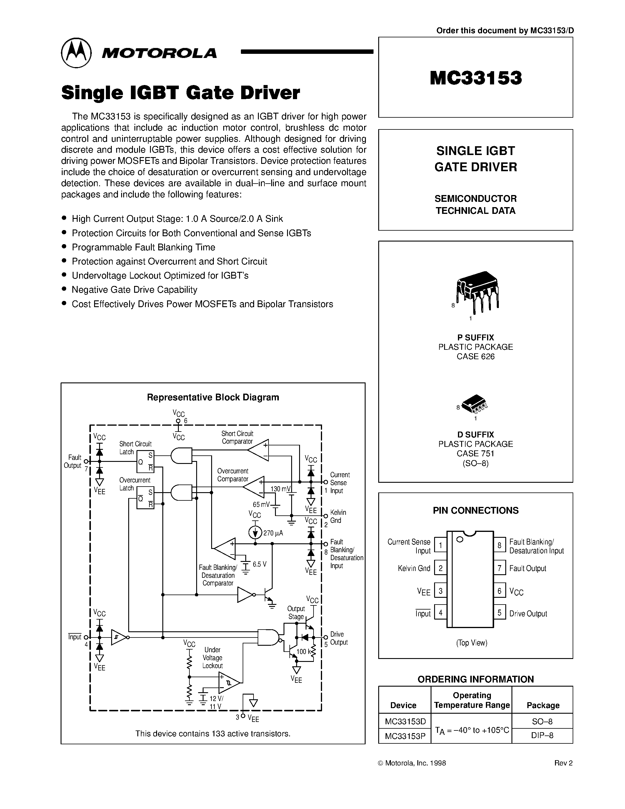 Datasheet MC33153 - SINGLE IGBT GATE DRIVER page 1