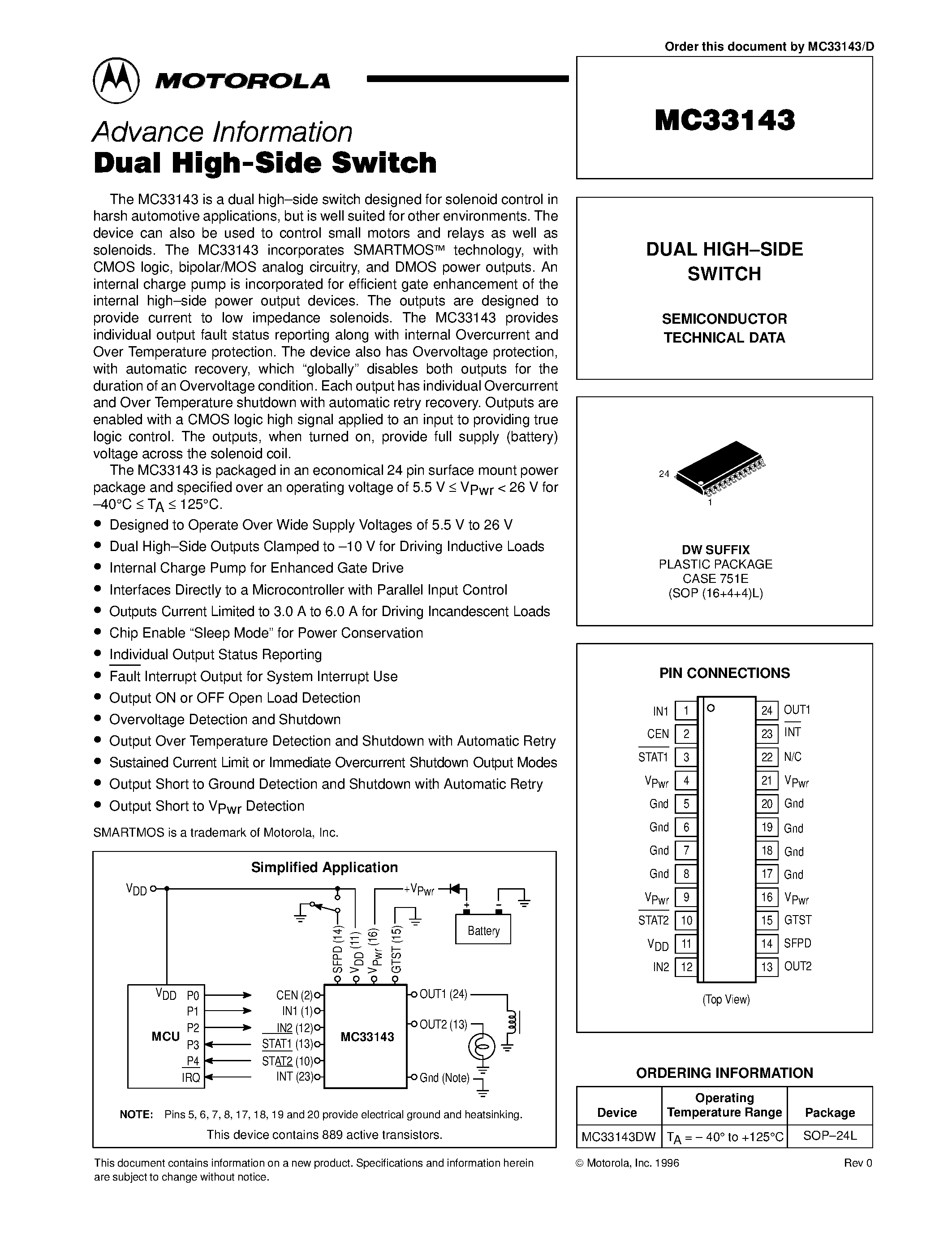 Datasheet MC33143 - DUAL HIGH-SIDE SWITCH page 1