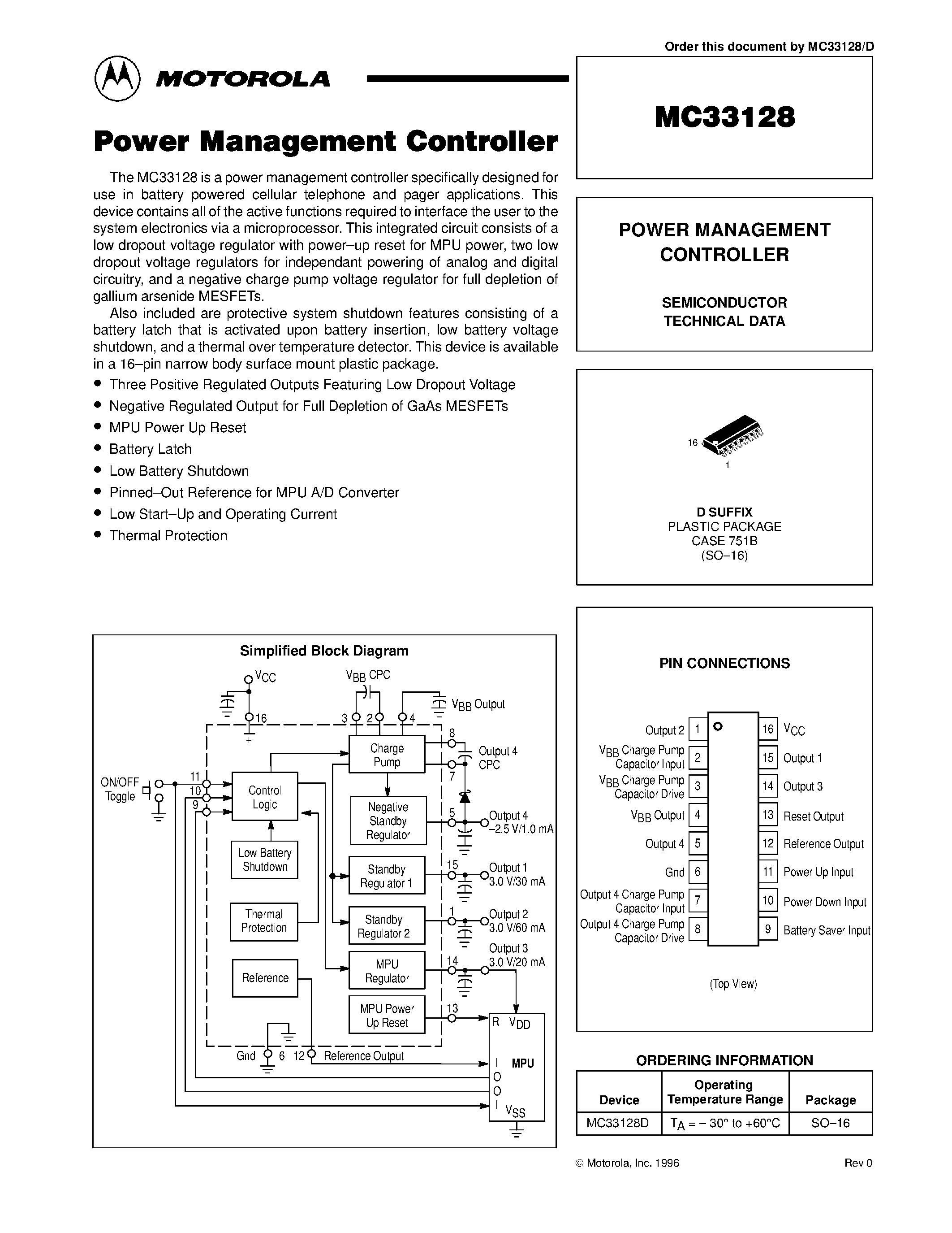 Datasheet MC33128 - POWER MANAGEMENT CONTROLLER page 1