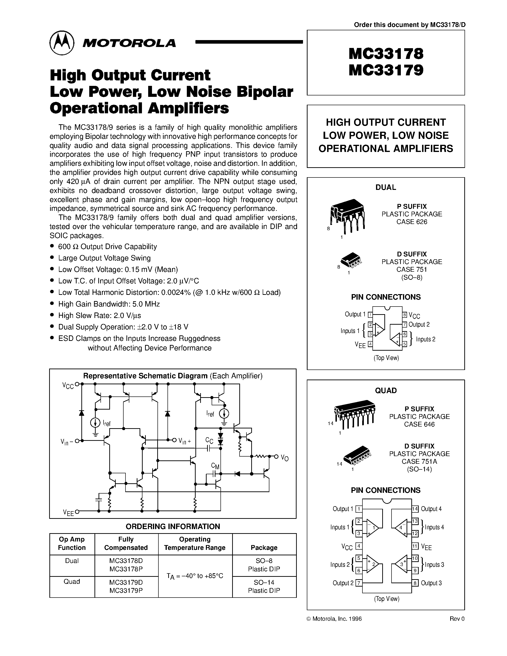 Datasheet MC33178 - (MC33179) HIGH OUTPUT CURRENT LOW POWER / LOW NOISE OPERATIONAL AMPLIFIERS page 1