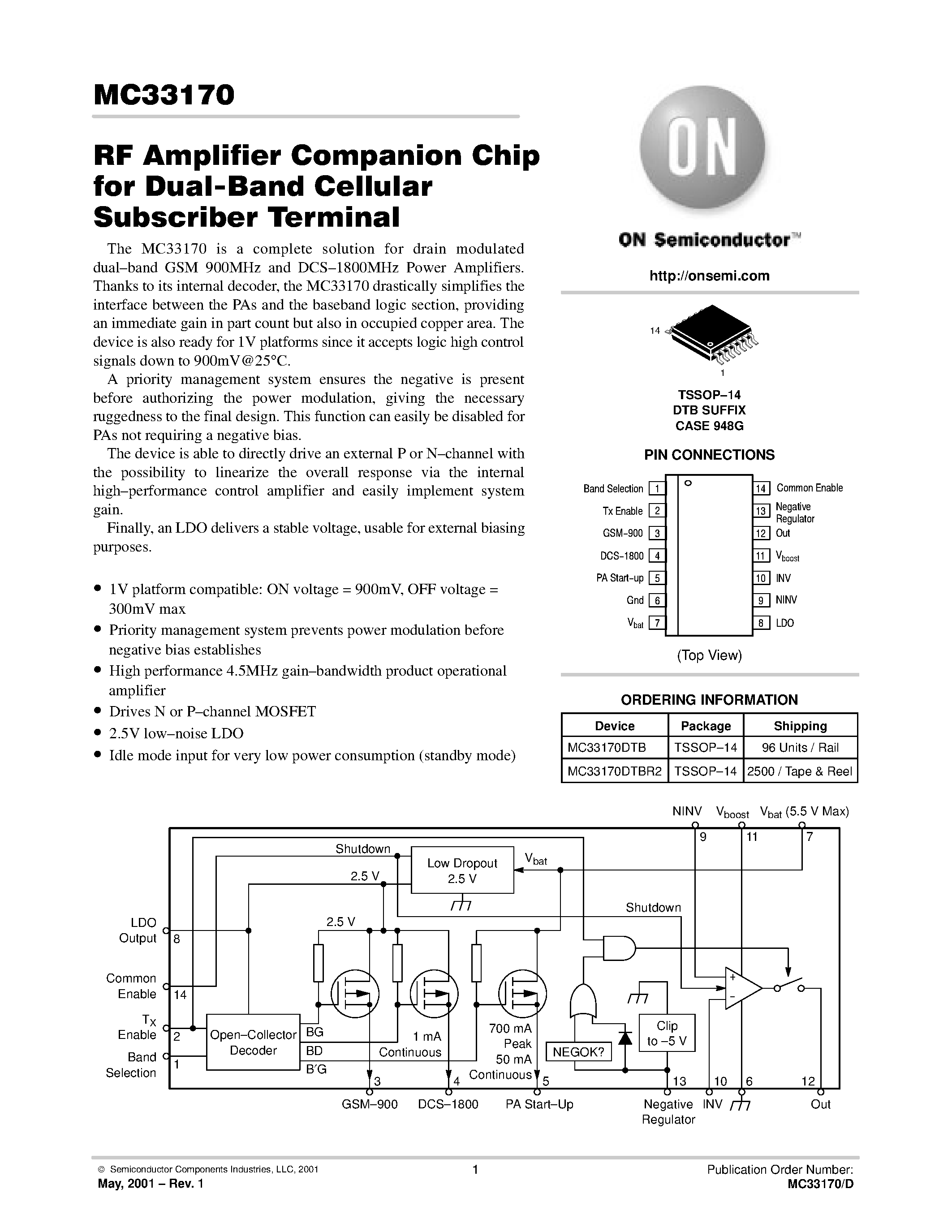 Даташит MC33170 - RF Amplifier Companion Chip for Dual-Band Cellular Subscriber Terminal страница 1