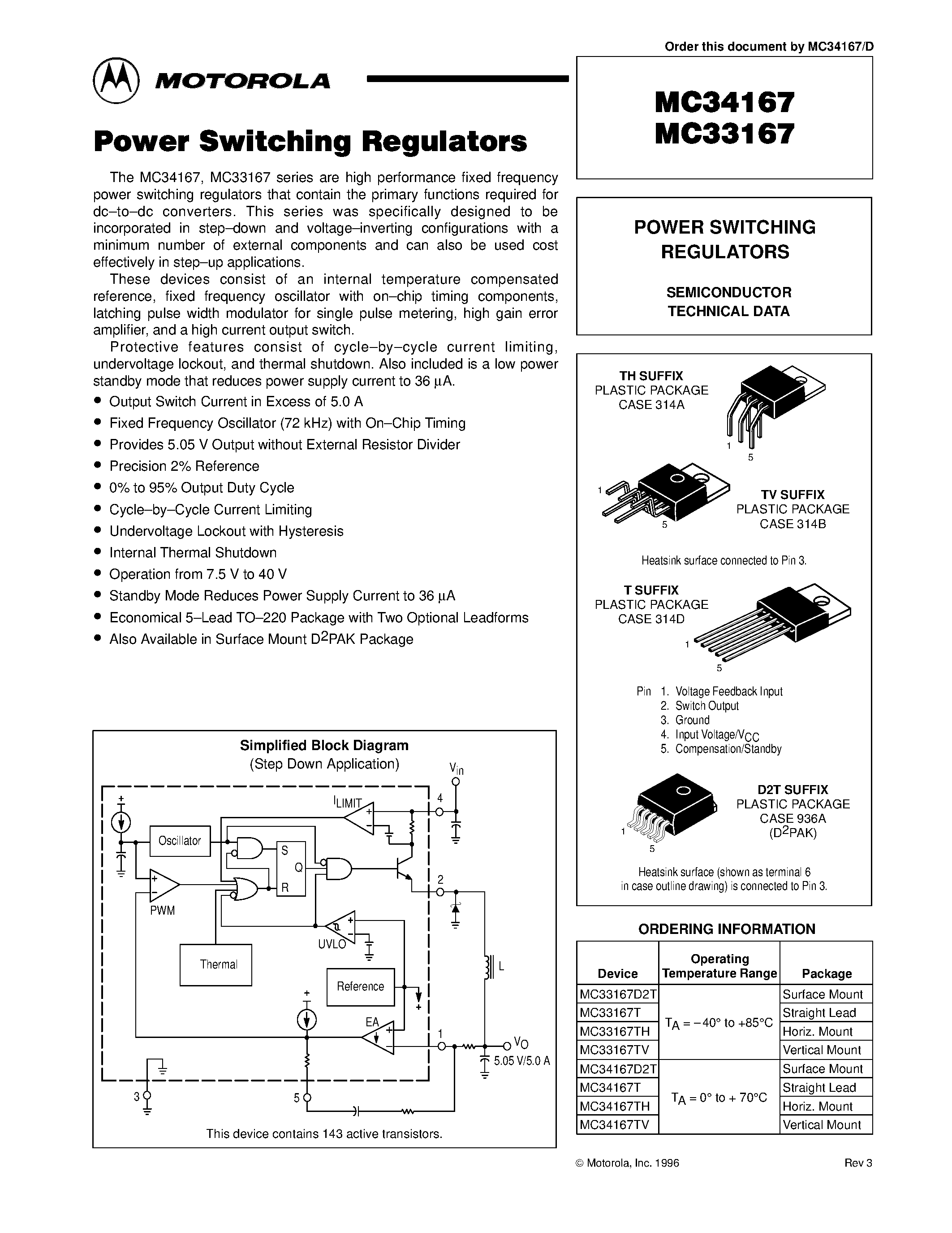 Datasheet MC33167 - POWER SWITCHING REGULATORS page 1